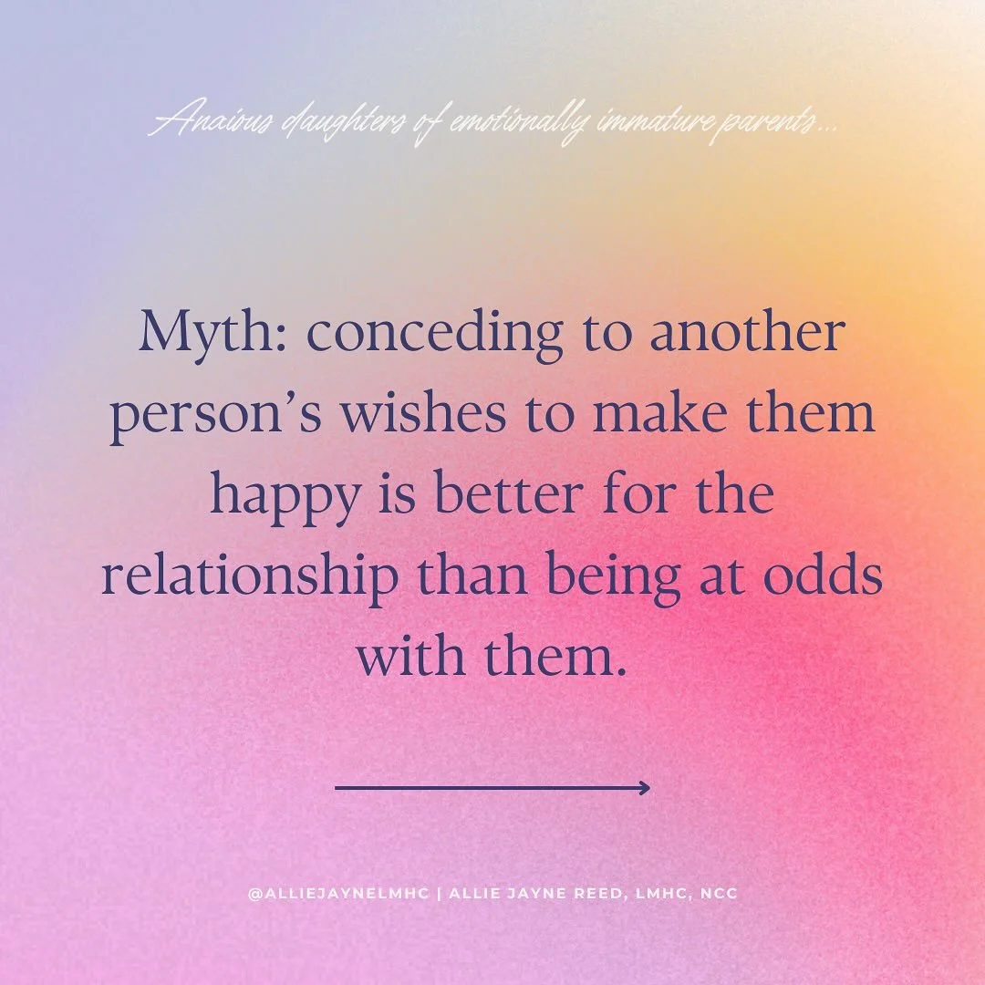 Emotionally immature parents probably taught you that asserting your feelings &amp; wishes, sticking to YOUR values &amp; being in conflict was catastrophic to the relationship. They might have strongly discouraged you for having differing needs from