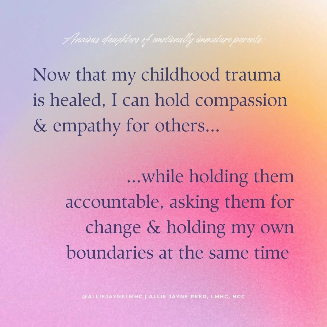 Imagine your mom guilt tripping, looking to you to soothe her, and feeling compassion for her while also holding boundaries. You don&rsquo;t over-function to try to make her feel better, while still remaining compassionate in your delivery &amp; comm