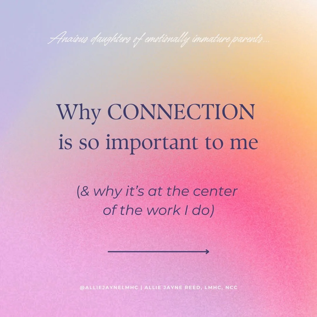 Connection is one of the core values that guides my work as a therapist.

Research consistently shows that meaningful connection is one of the strongest predictors of wellbeing, longevity, and life satisfaction. But connection is more than just havin