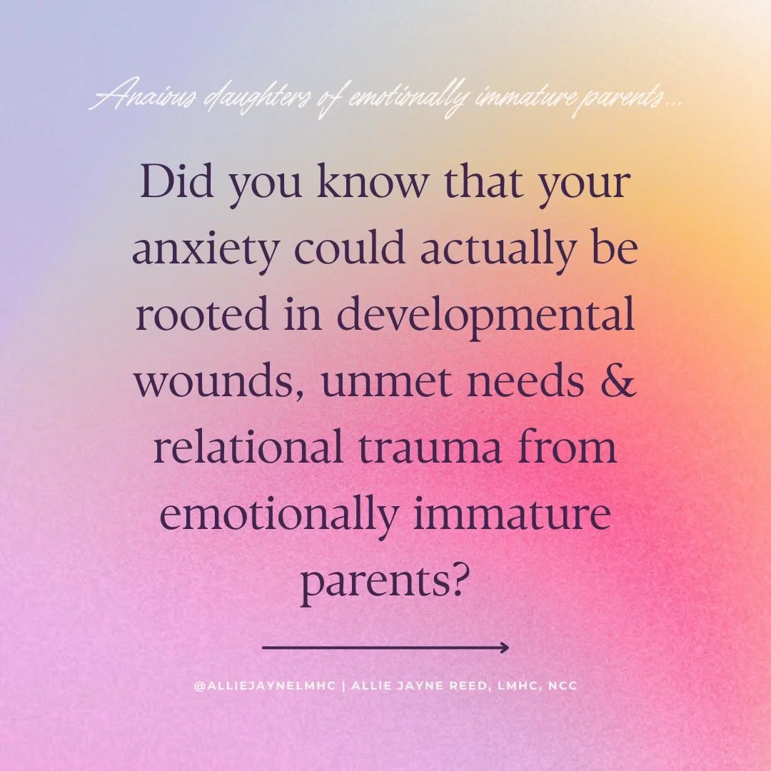 Many people think anxiety is something that randomly exists inside of them, but for a lot of adult children of emotionally immature parents, their anxiety was shaped relationally. Their anxiety is often a symptom from their childhood trauma.

Disclai