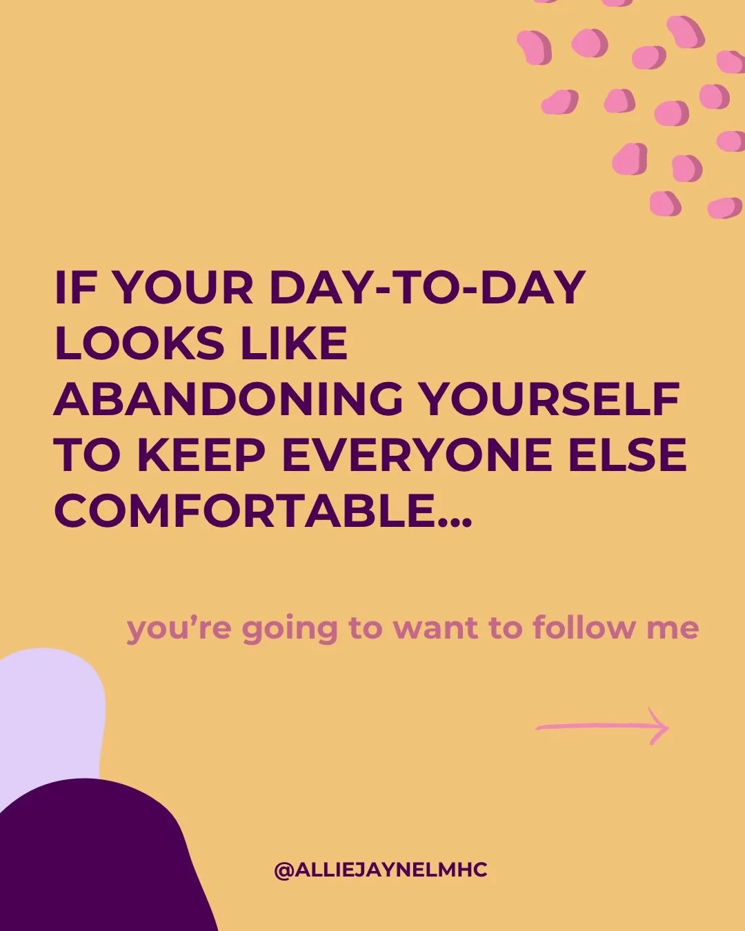If you&rsquo;re an anxious woman with emotionally immature parents, you may have learned to abandon yourself to keep everyone else comfortable.

&amp; I say WELCOME! You&rsquo;re in the right place.

Follow @alliejaynelmhc for more on healing from EI