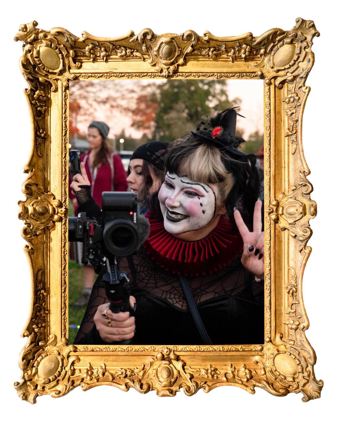 In clown cosplay for Lunar Faire: Dark Carnival in Freehold.