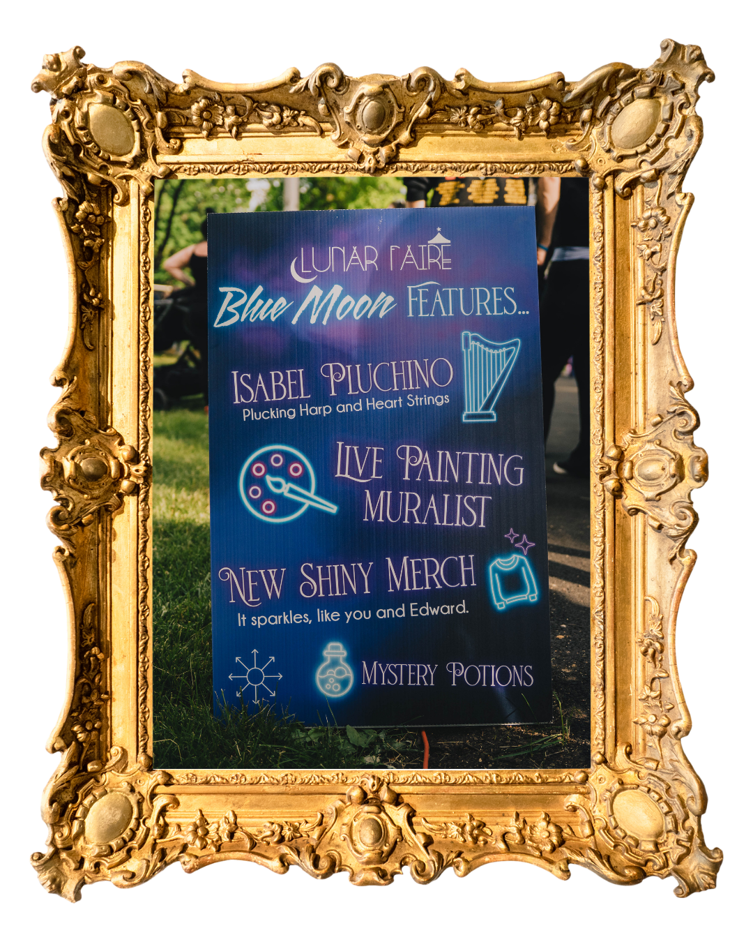 Signage created for Lunar Faire: Blue Moon in Hackettstown, NJ.