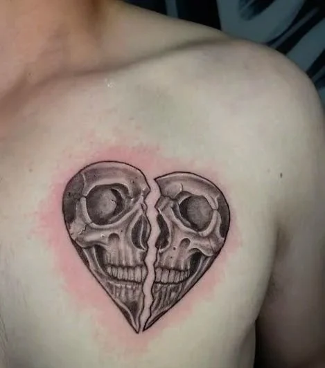 black and grey skull heart tattoo 