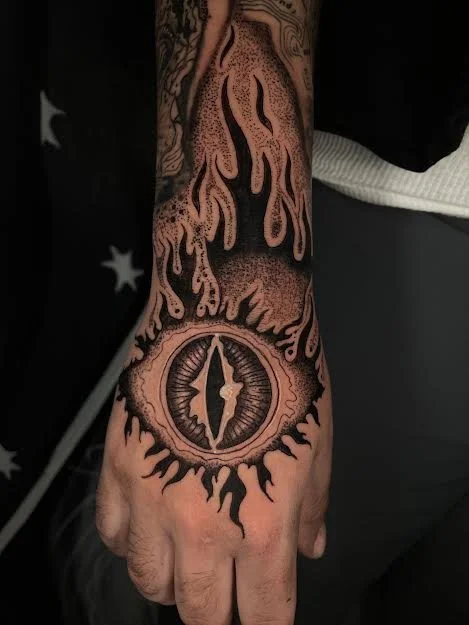 Lord of the rings tattoo done in black and grey,