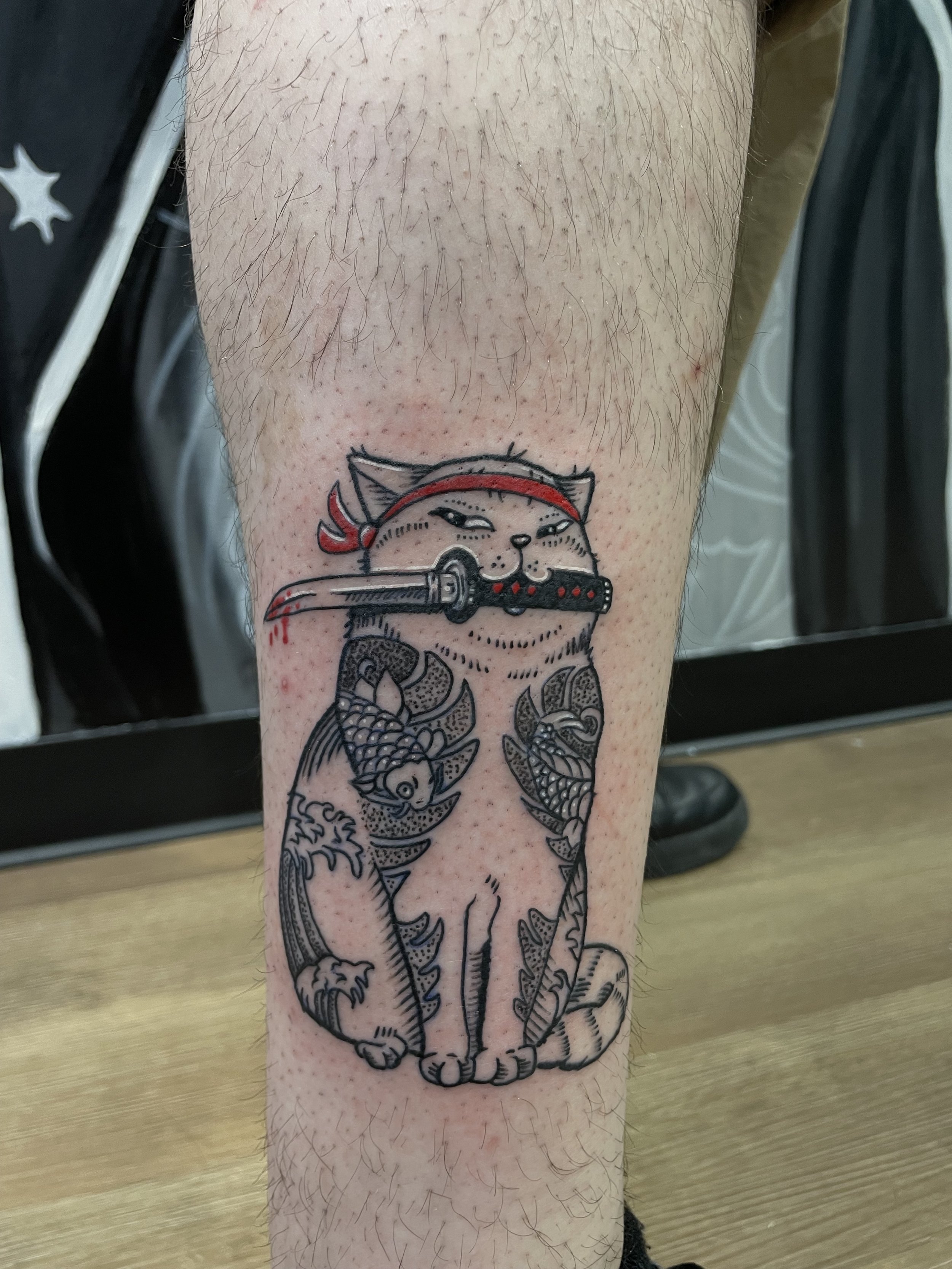 Cat tattoo by Aaron Linaje  