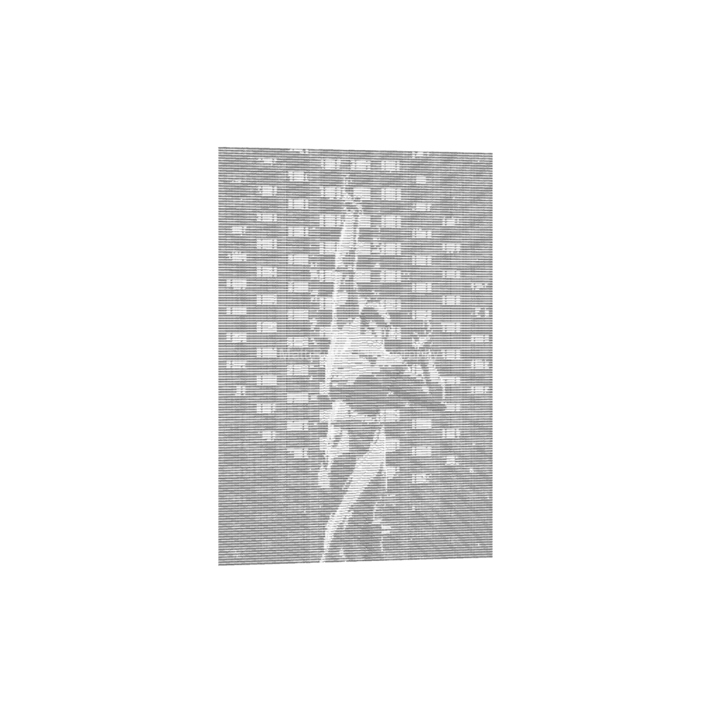 ASCII art print of the Fountain of Eternal Life against a building in Cleveland Ohio