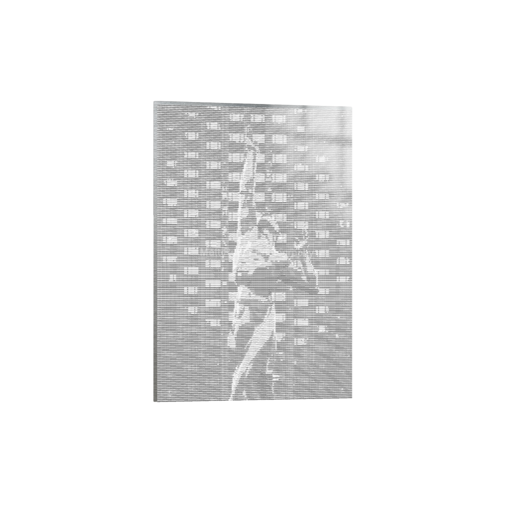 ASCII art print of the Fountain of Eternal Life against a building in Cleveland Ohio