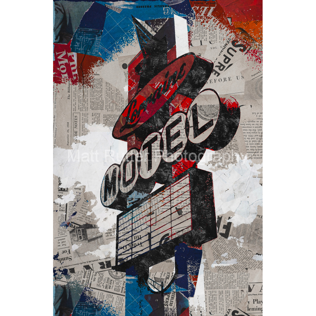 Collage art of the Lorraine Motel sign in Memphis, TN