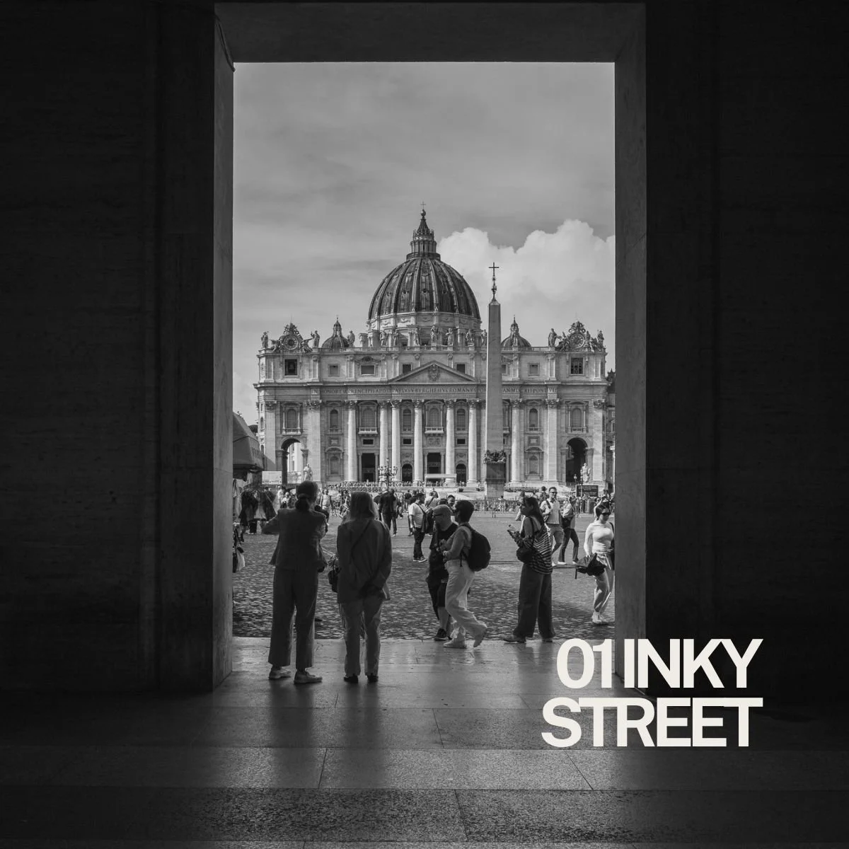 Street photography shot in high contrast black and white using Inky Street profile