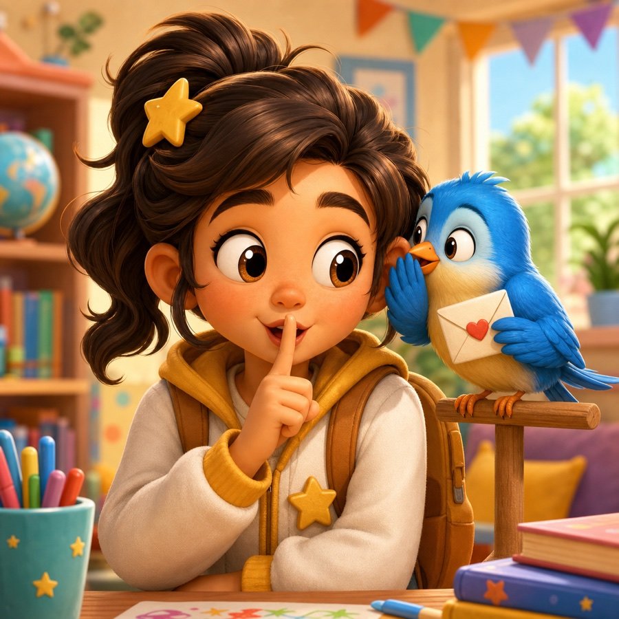 Star Guide hearing a secret from a playful little bird