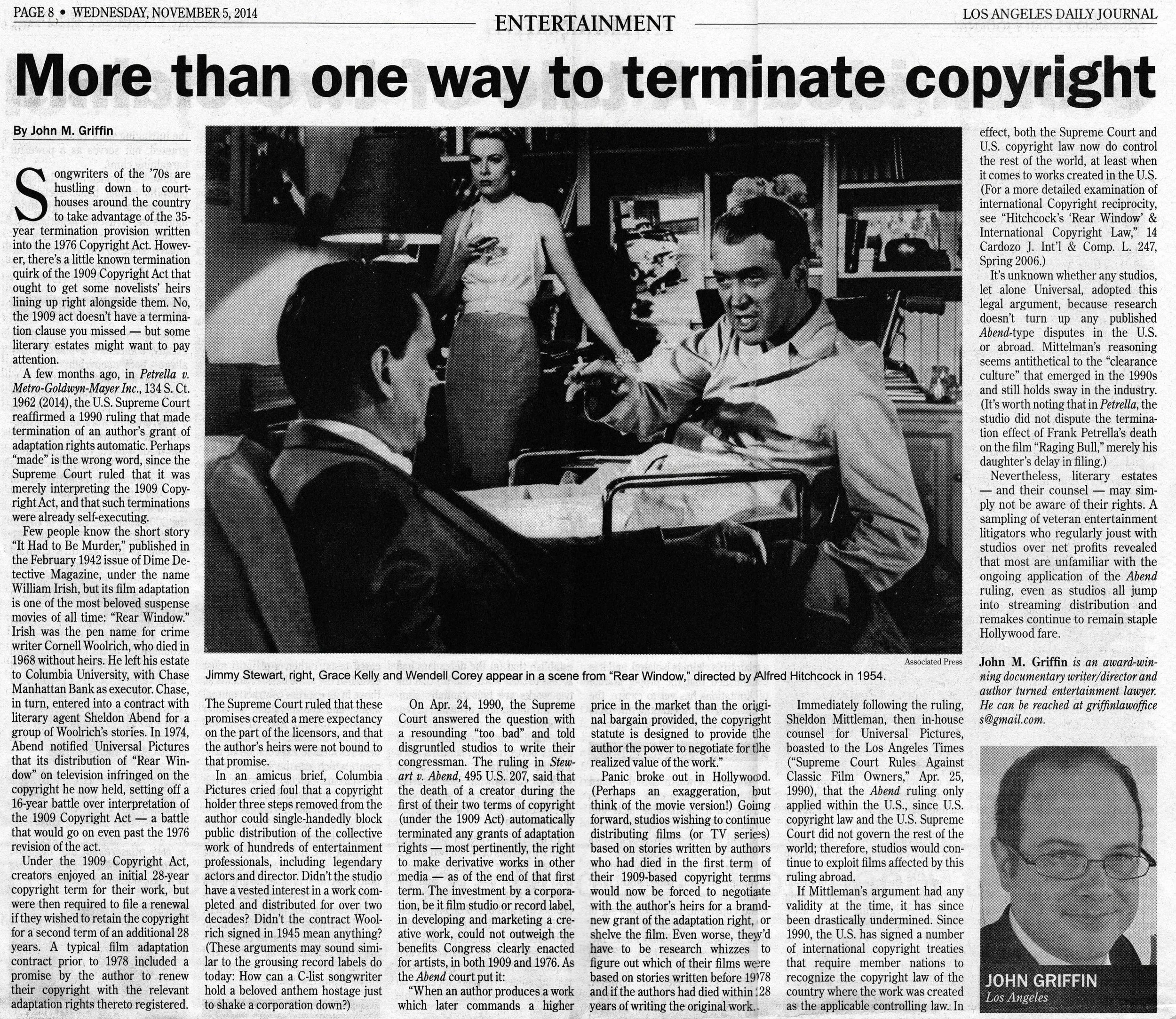 More Than One Way to Terminate Copyright (Daily Journal)