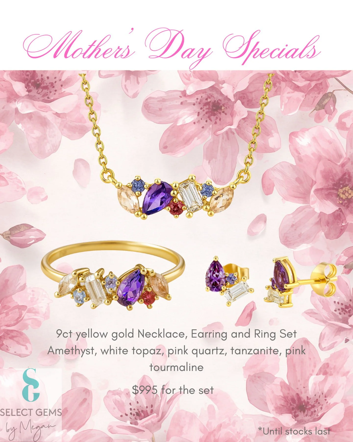 🌸 Last day for Mother&rsquo;s Day specials! 🌸

Show your love with the perfect gift 💖
✨ Huggie hoop earrings $595 each pair
✨ Earring, ring + necklace set $995

Don&rsquo;t miss out&mdash;DM us now to grab yours before they&rsquo;re gone!