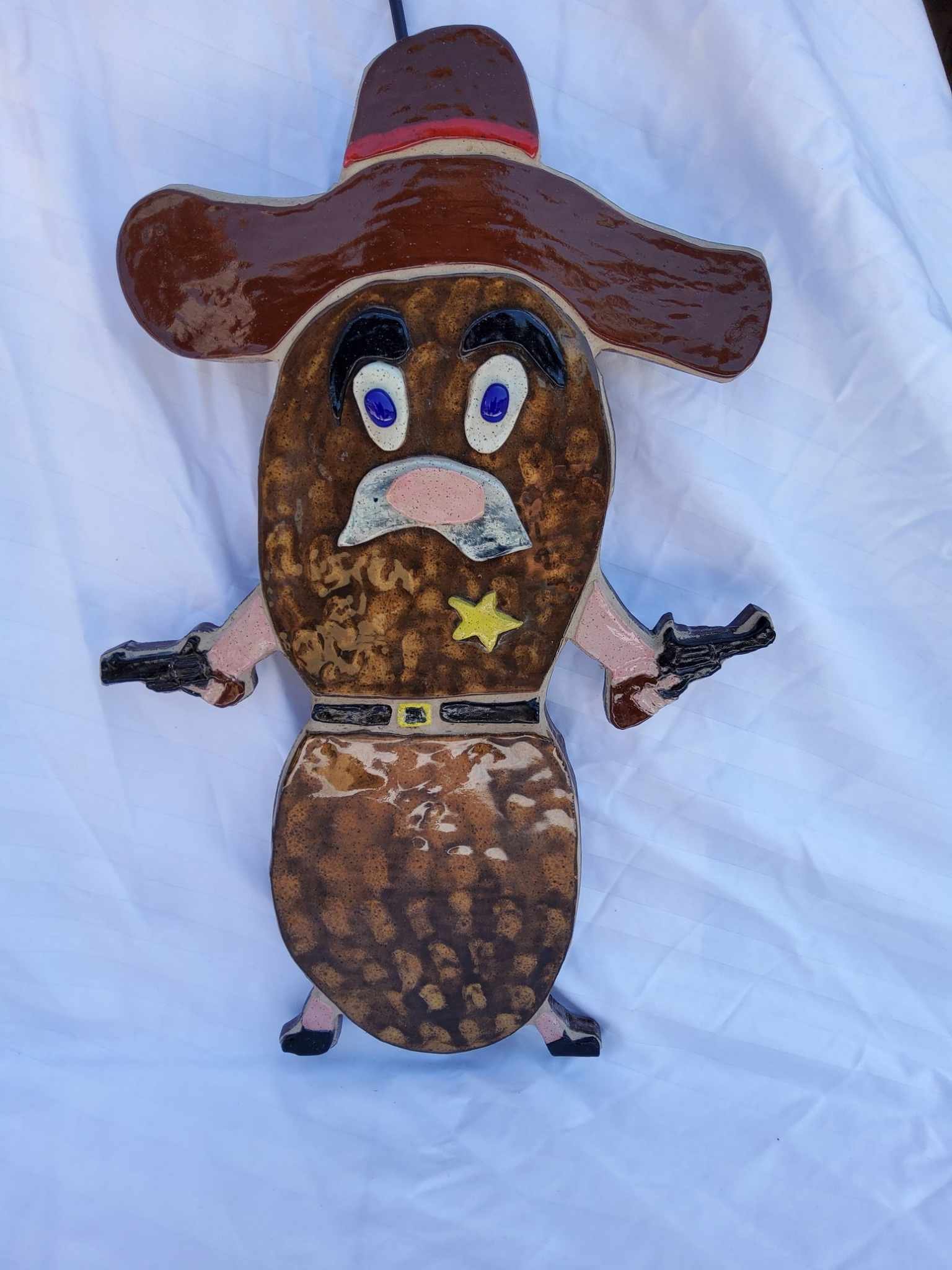 Sherrif Goober $145 Size is 13.5"wide x 21" high, seated on wood for easy hanging
