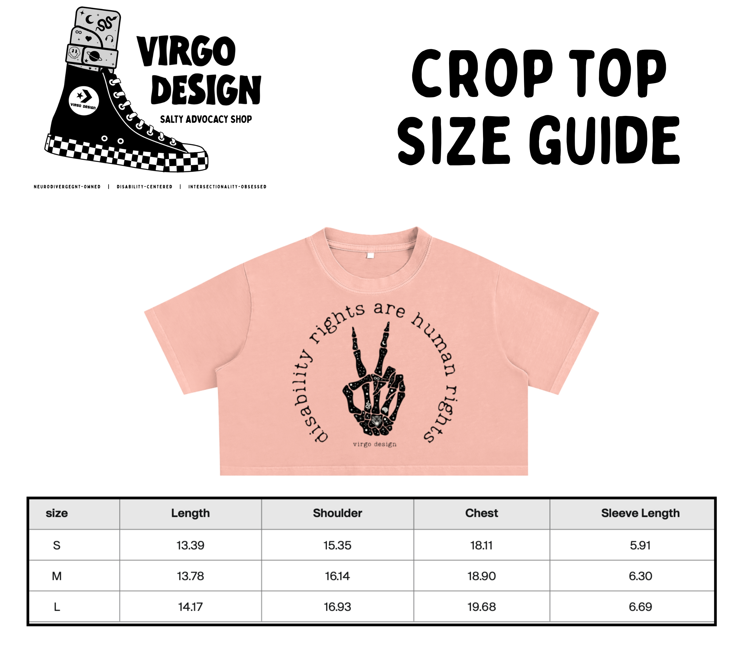 disabled baddies club snow washed super crop top by virgo design size guide