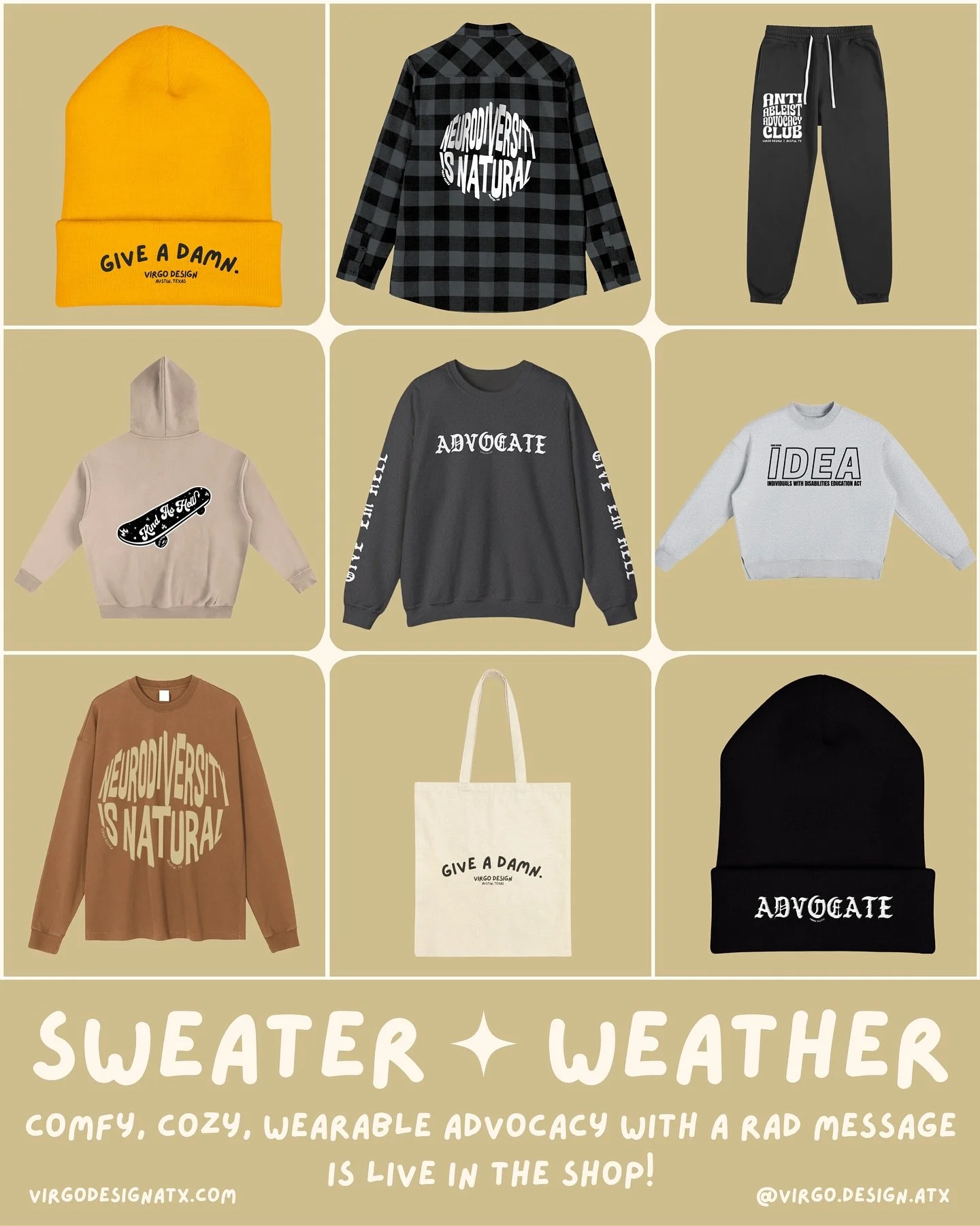 This collection of comfy, cozy, wearable advocacy with a rad message is live in the shop! If you enjoy my work and are into supporting neurodivergent-owned, intersectional advocacy-centered businesses, my shop is definitely your vibe! 

#advocate #sw