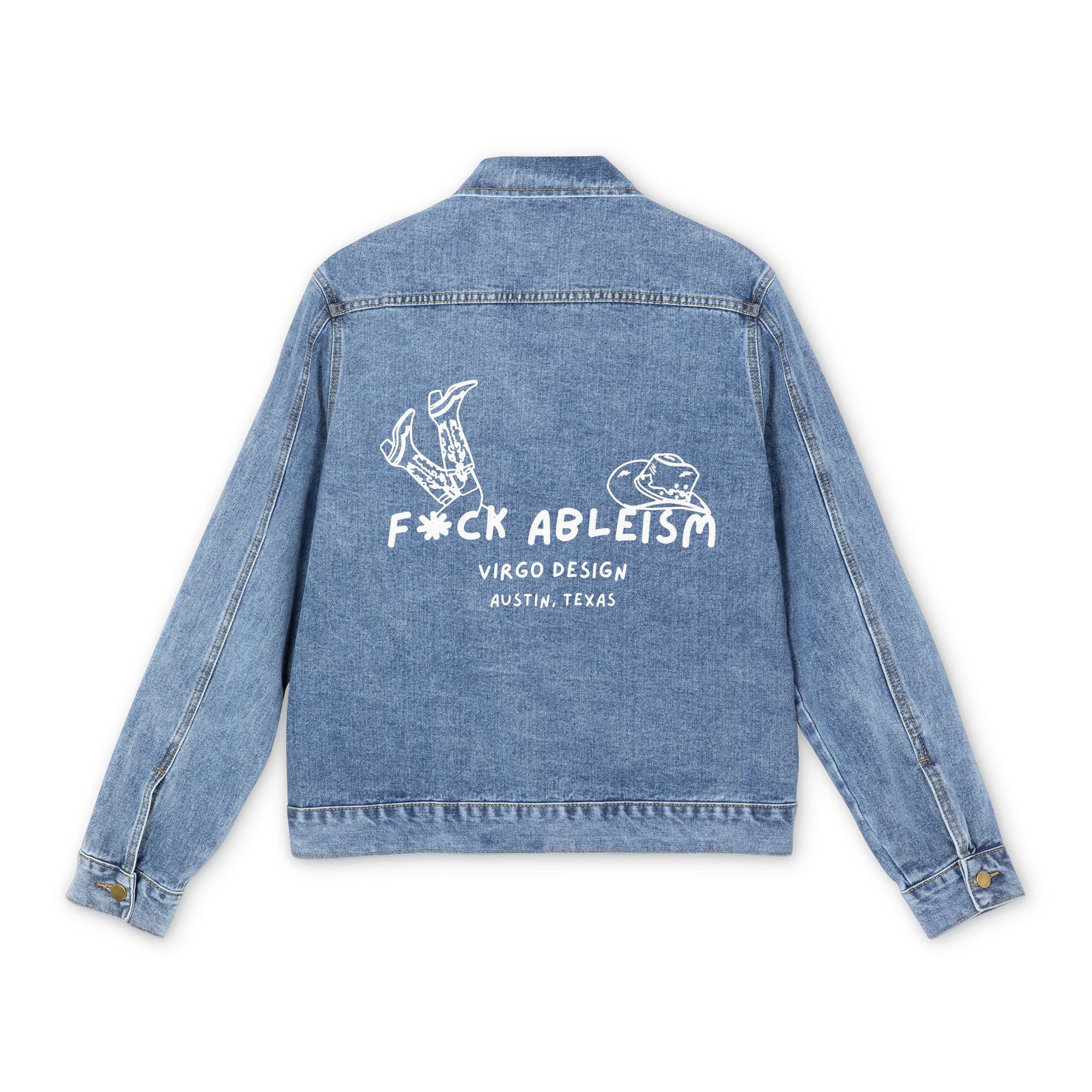 f*ck ableism denim jacket by virgo design