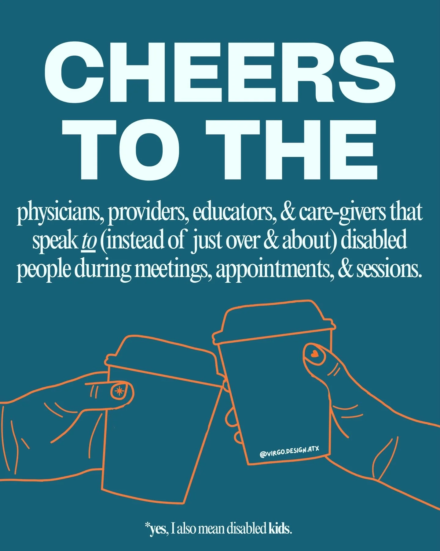 Swipe to the end for a surprise announcement, and drop your mystery solving guesses in the comments‼️

CHEERS to the physicians, providers, educators, and care-givers that speak to (instead of over and about) disabled people during meetings, appointm
