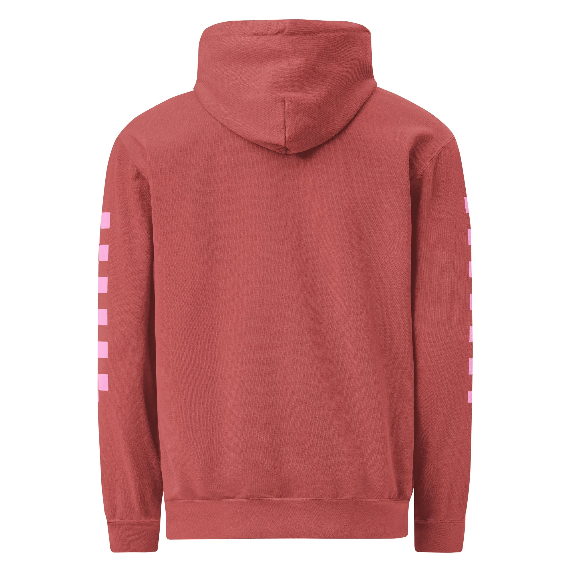 Rusty rose colored hoodie with light pink checkered accents on the sleeves and text on the front that reads, "demonizing screen time is ableist". the text has devil horns and a tail.