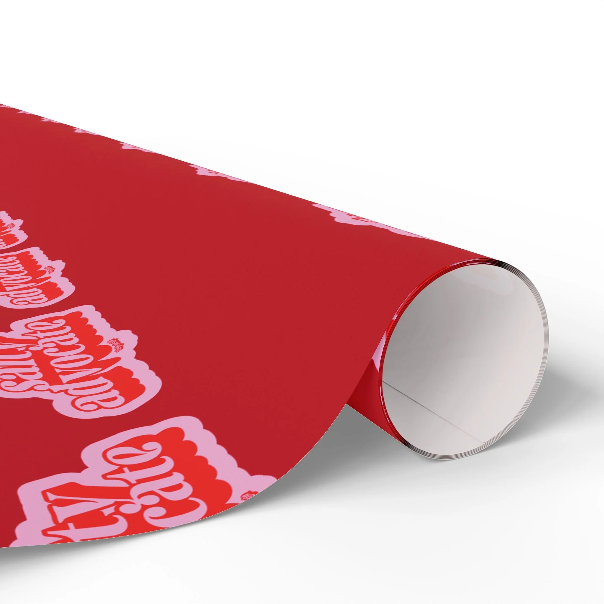 salty advocate wrapping paper in pink and red