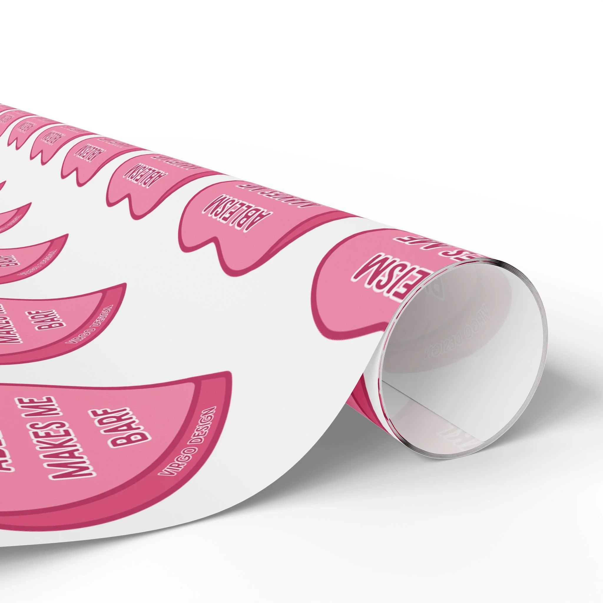 ableism makes me barf candy heart wrapping paper in pink and white