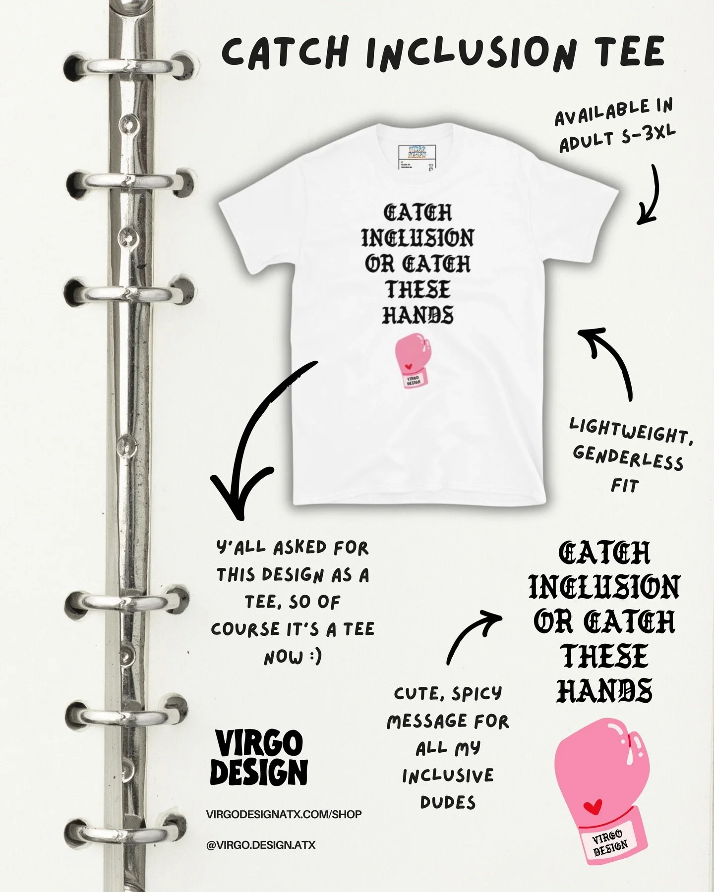 Two new offerings just hit the shop! You can catch inclusion, or you can catch these hands, and honestly, that&rsquo;s the vibe forever-ever. Y&rsquo;all asked for the catch inclusion design in a tee, so it&rsquo;s a tee now! Lemme talk to everyone l
