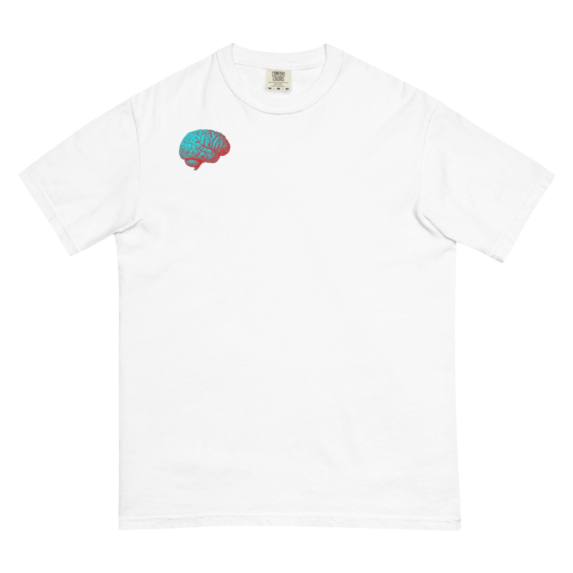 Brain on the front,  text that reads "Educate yourself on cerebral palsy, ya silly nerds" on the back. This tee comes in white with turquoise and red accents