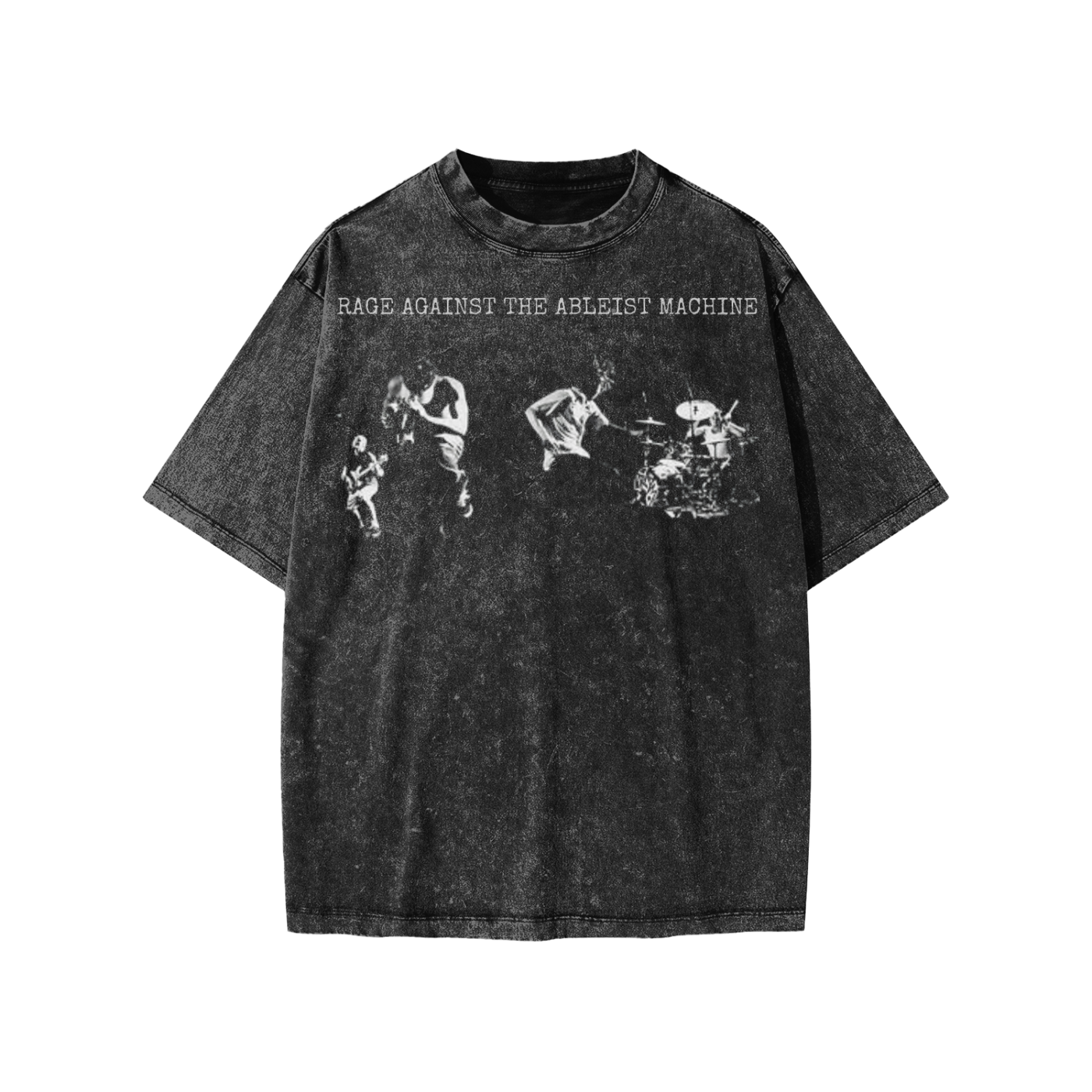 rage against the ableist machine snow washed youth tee in black by virgo design