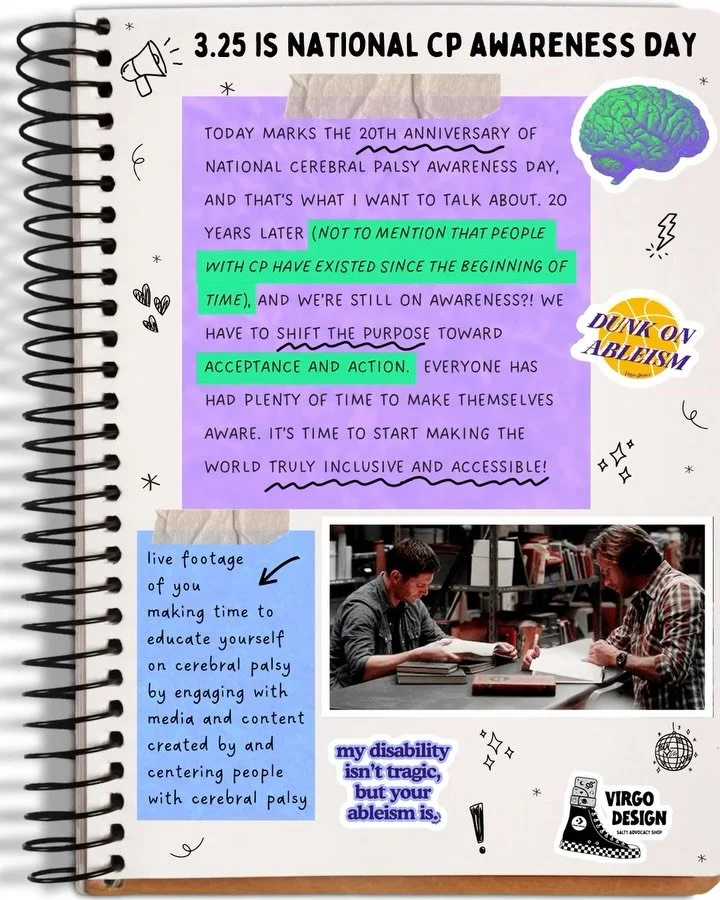 Today is the 20th anniversary of National Cerebral Palsy Awareness Day, and as is our custom, my kid and I have some thoughts&hellip; Our main request, though, is for everyone to commit to educating themselves on CP and the disabled experience, and t