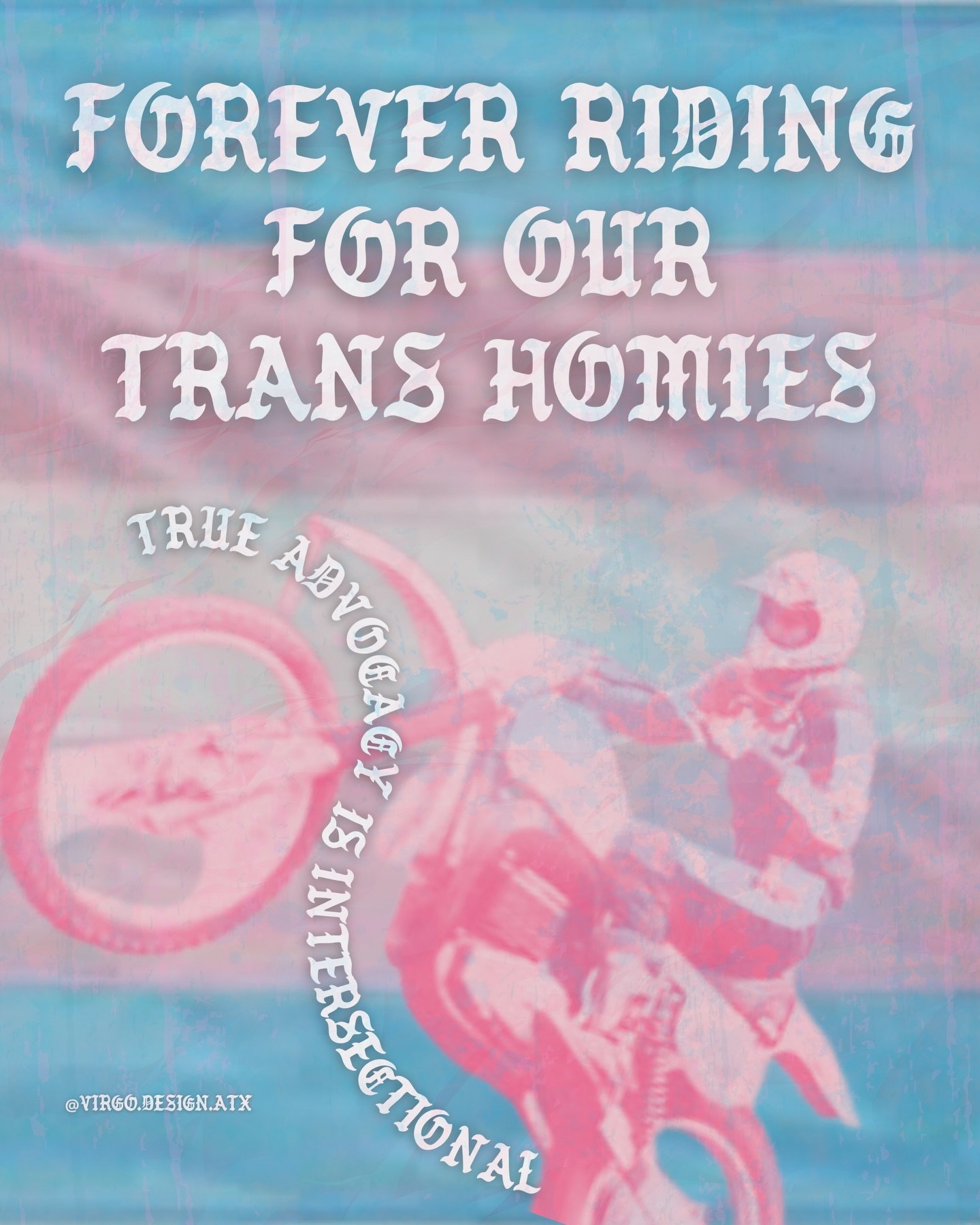 Forever riding for our trans homies. True advocacy is intersectional, babes✌🏼

#trans #advocate #intersectional #inclusion #moto 

Alt text: Image features a vintage motocross rider (my dad) in a front wheelie, the trans flag, and white text that re