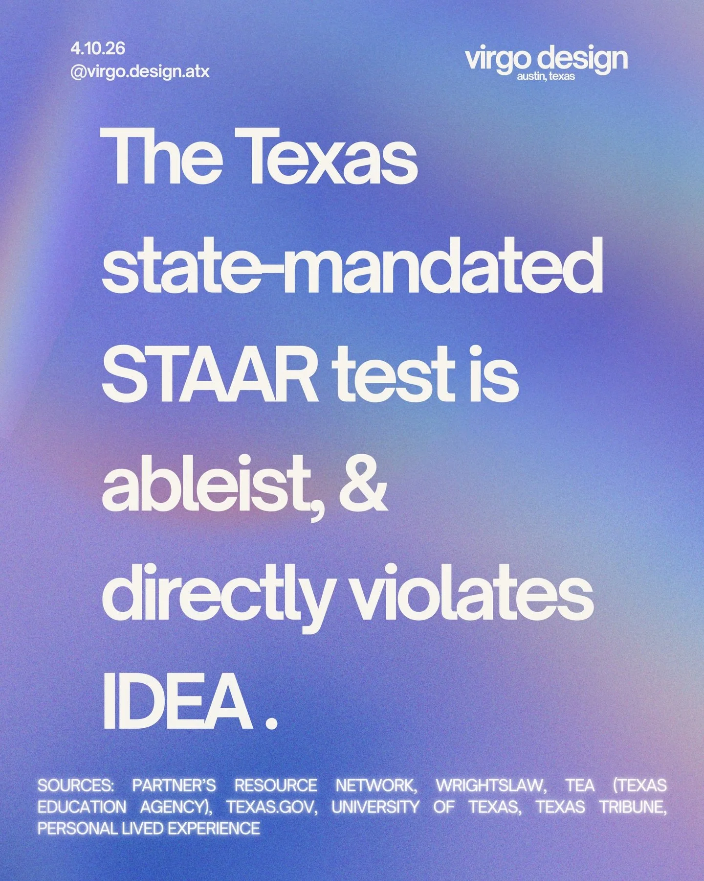 The Texas state-mandated STAAR is a standardized test that is formulated in an ableist way, administered in an ableist way, and regulated by ableist policy. A test that we know doesn&rsquo;t accurately measure students&rsquo; knowledge, is not suppor
