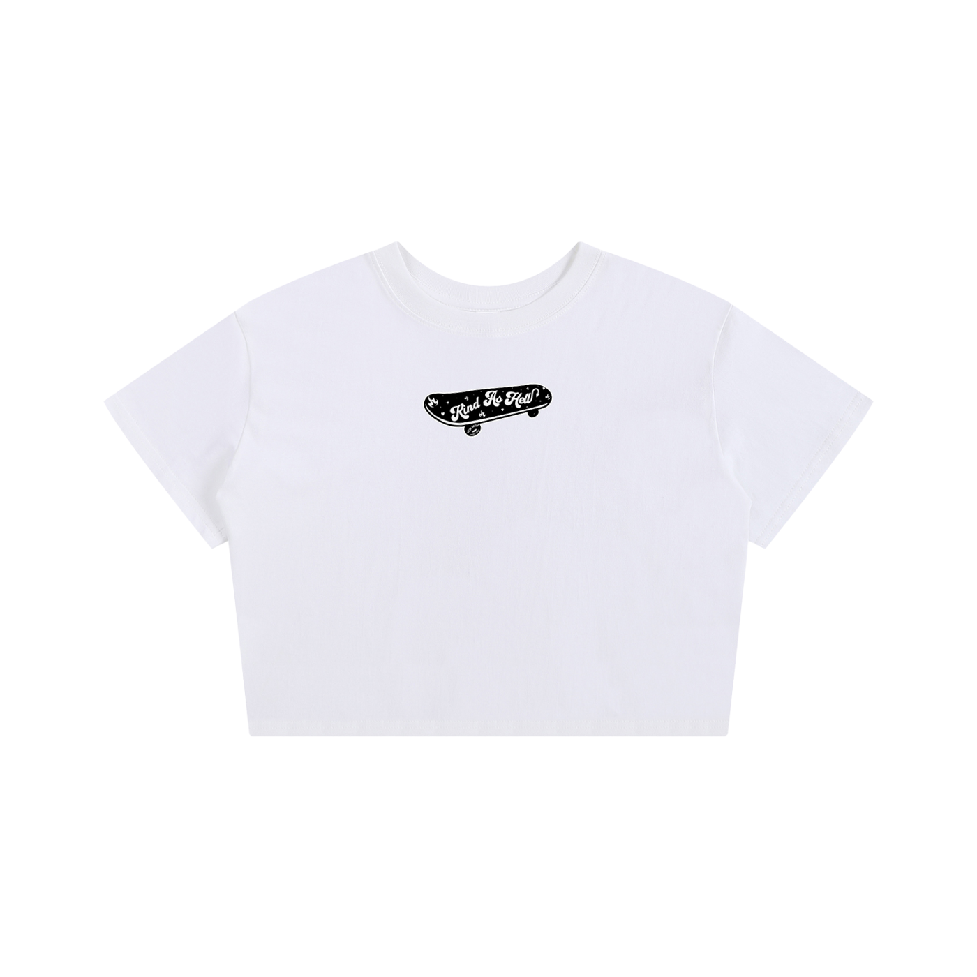 kind as hell black and white skateboard slightly cropped tee by virgo design