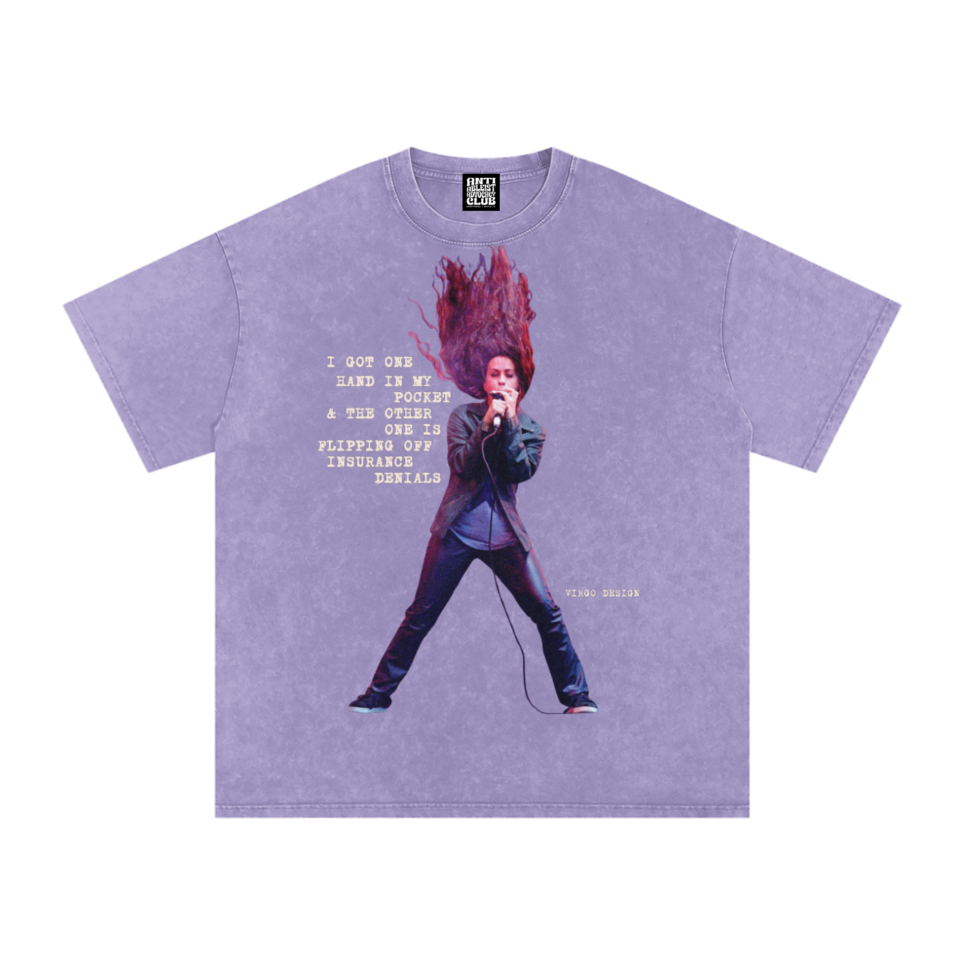 one hand in my pocket and the other one is flipping off insurance denials oversized acid wash tee by virgo design