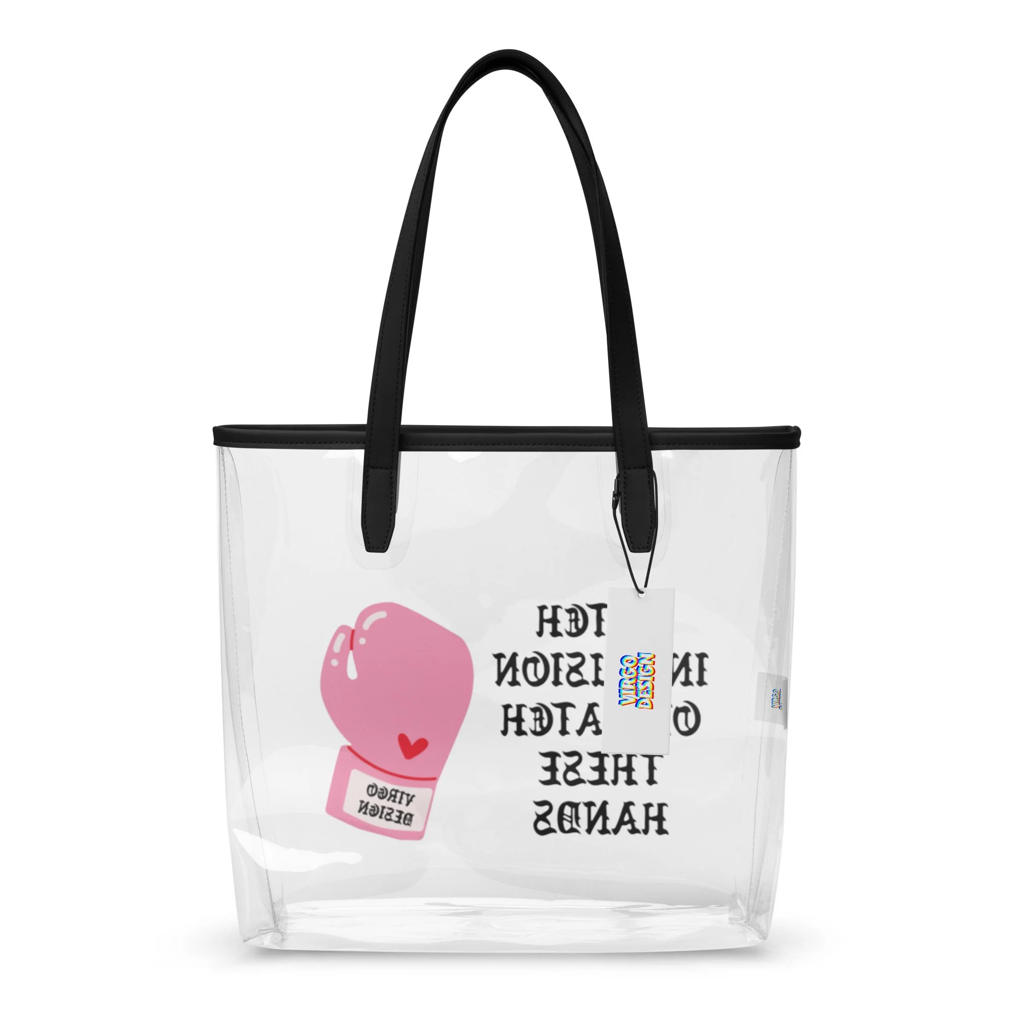 catch inclusion or catch these hands clear tote bag by virgo design