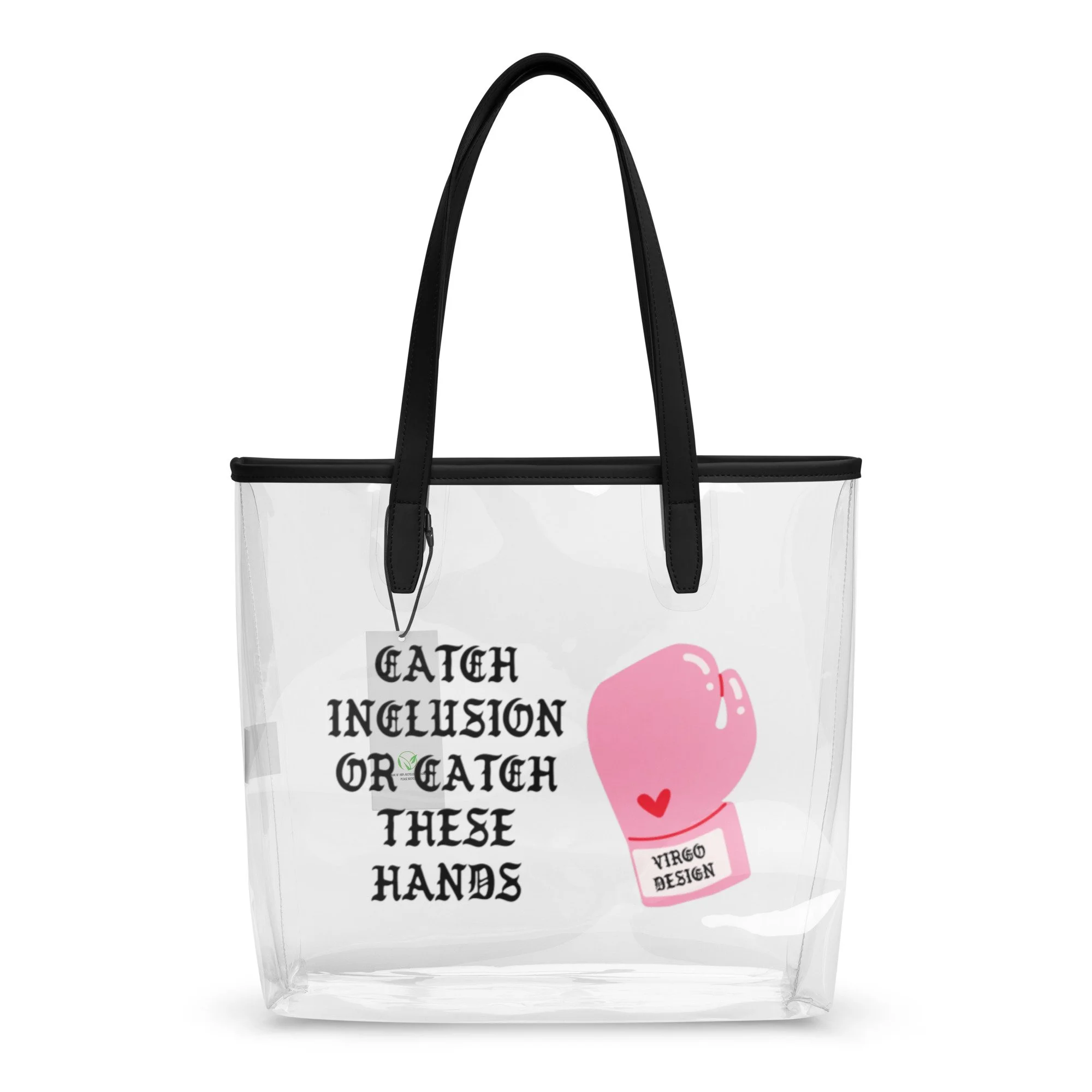 catch inclusion or catch these hands clear tote bag by virgo design