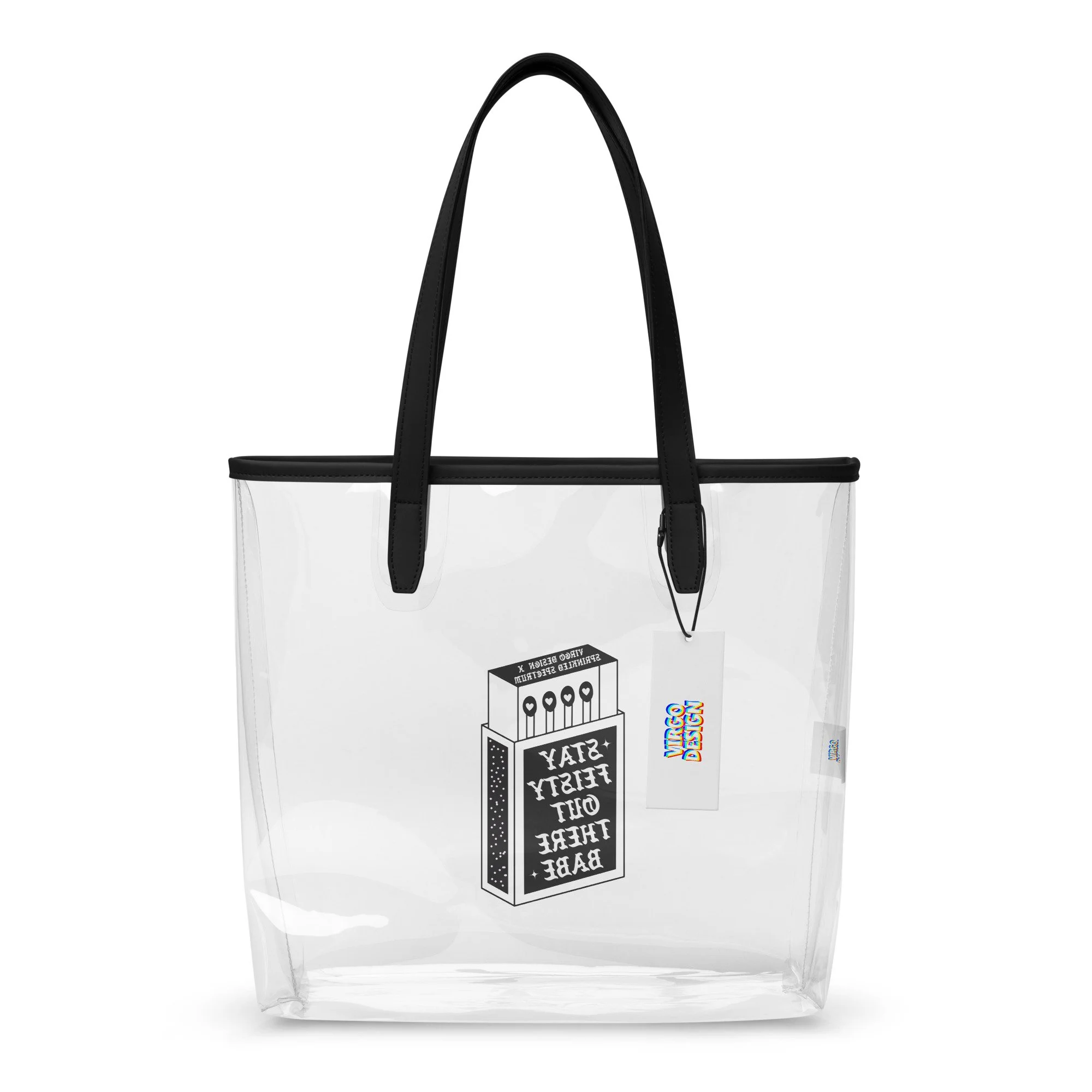 stay feisty clear tote bag by virgo design (sprinkled spectrum collab)