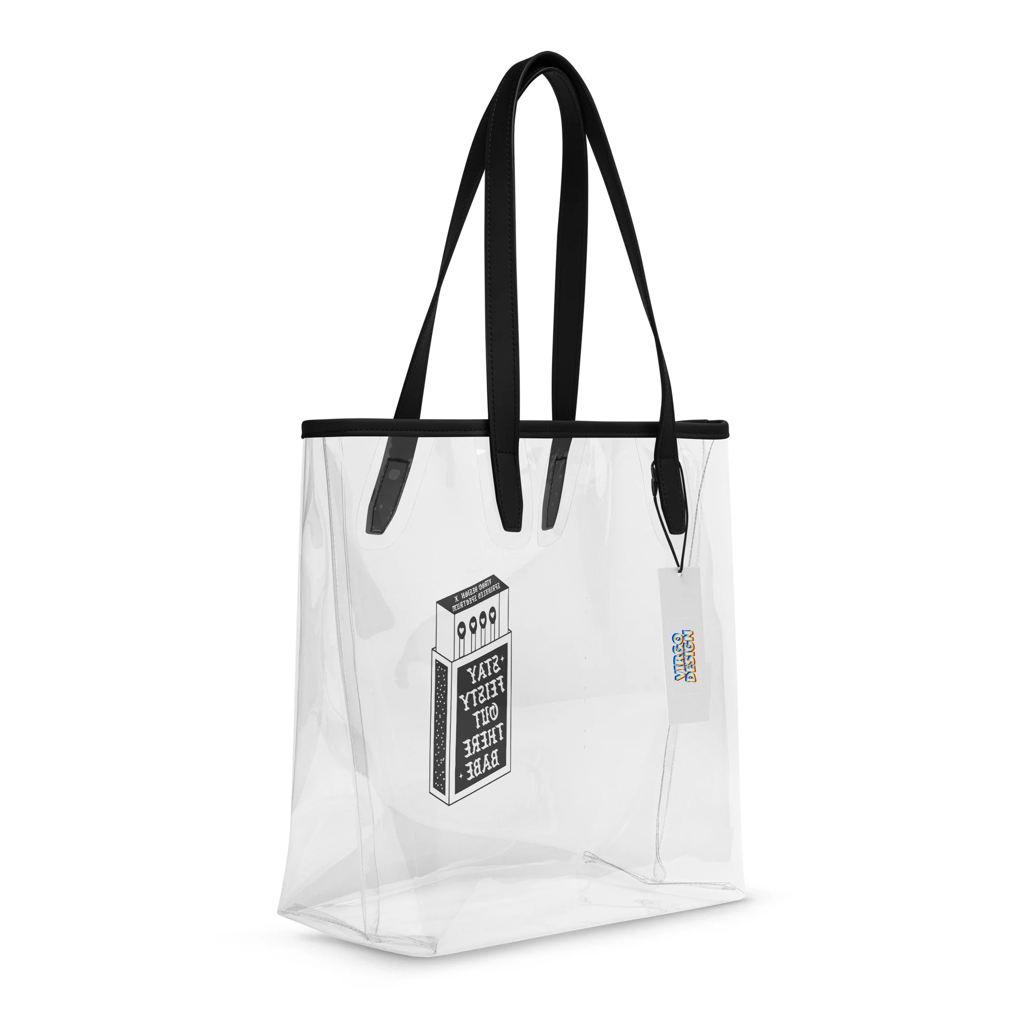 stay feisty clear tote bag by virgo design (sprinkled spectrum collab)