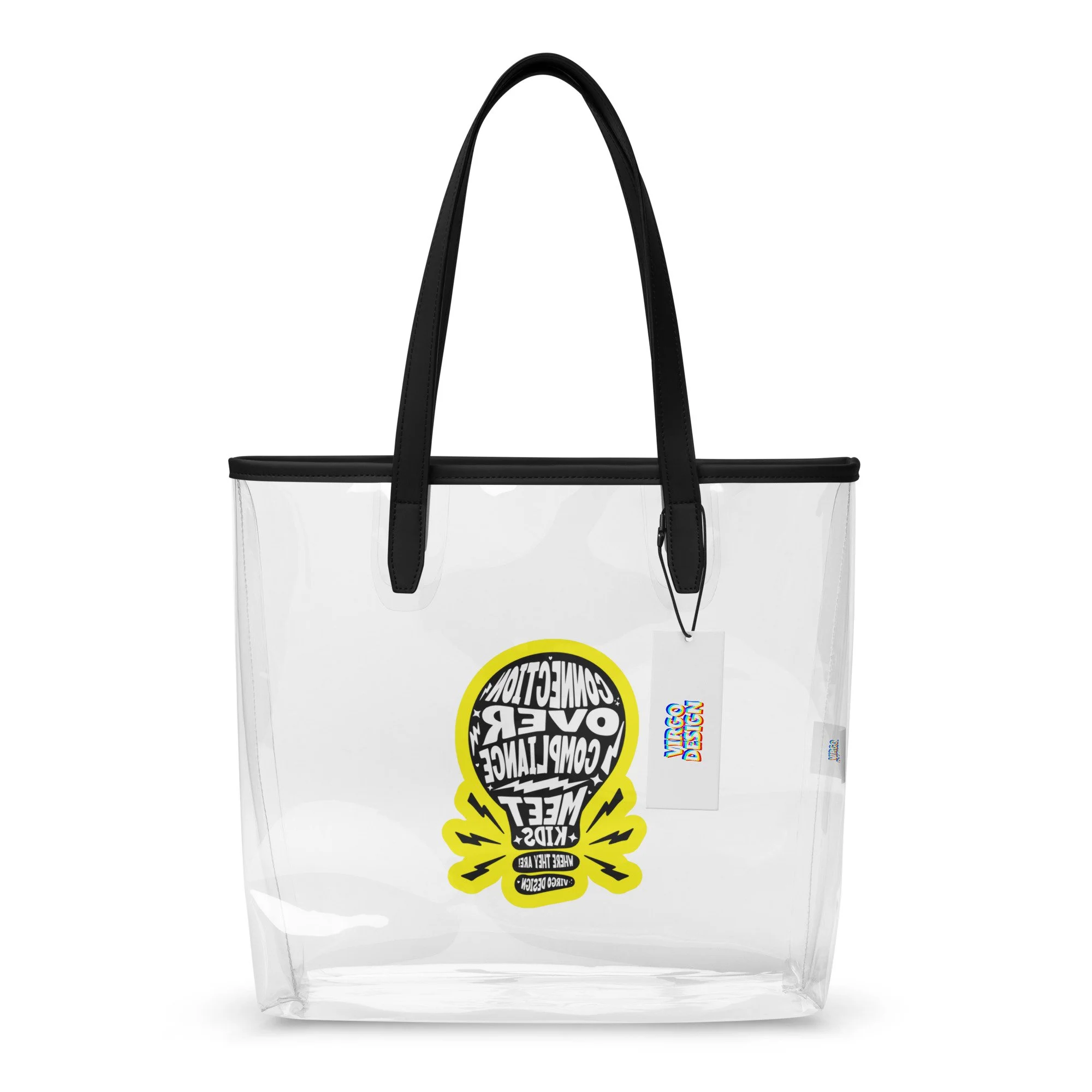 connection over compliance clear tote bag by virgo design