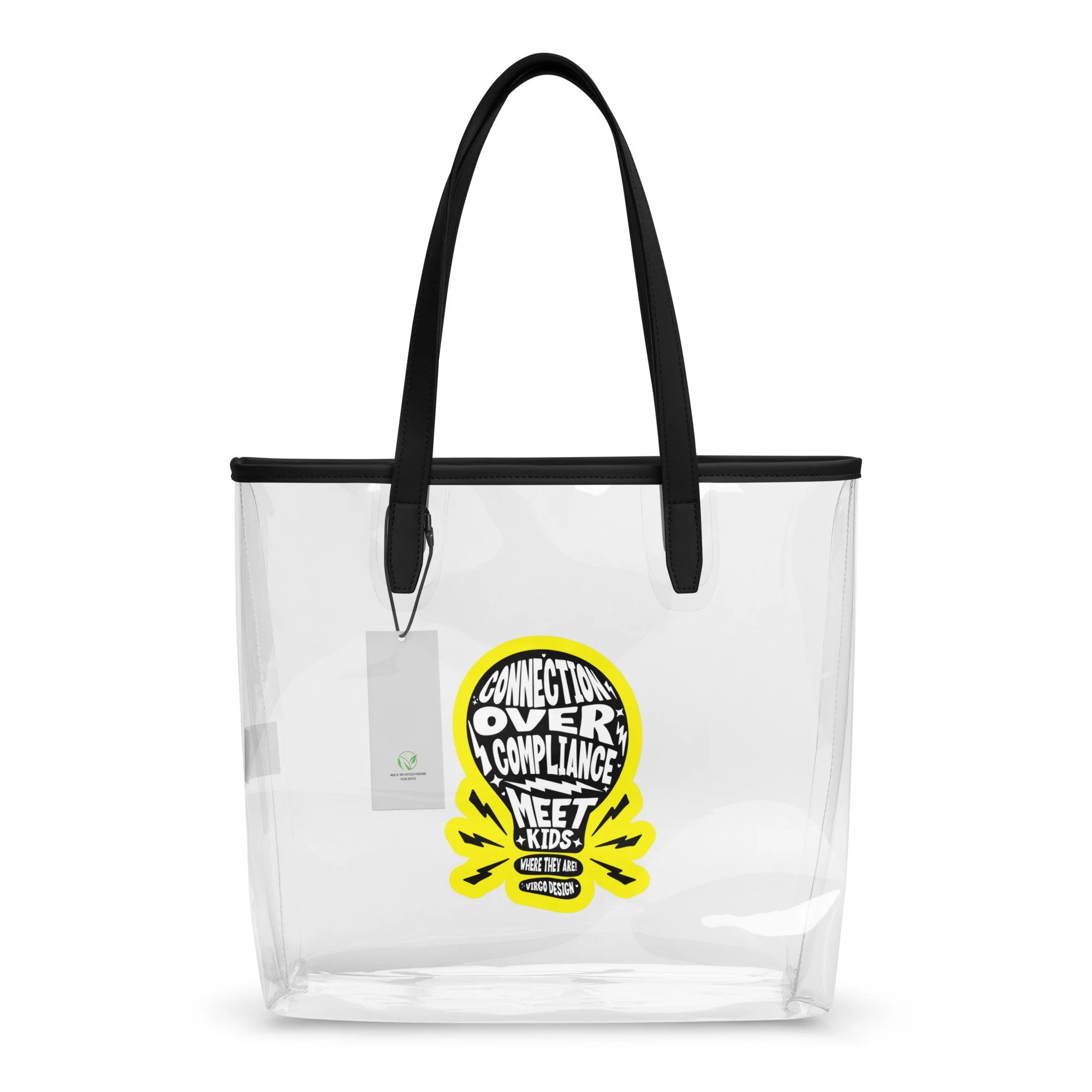 connection over compliance clear tote bag by virgo design