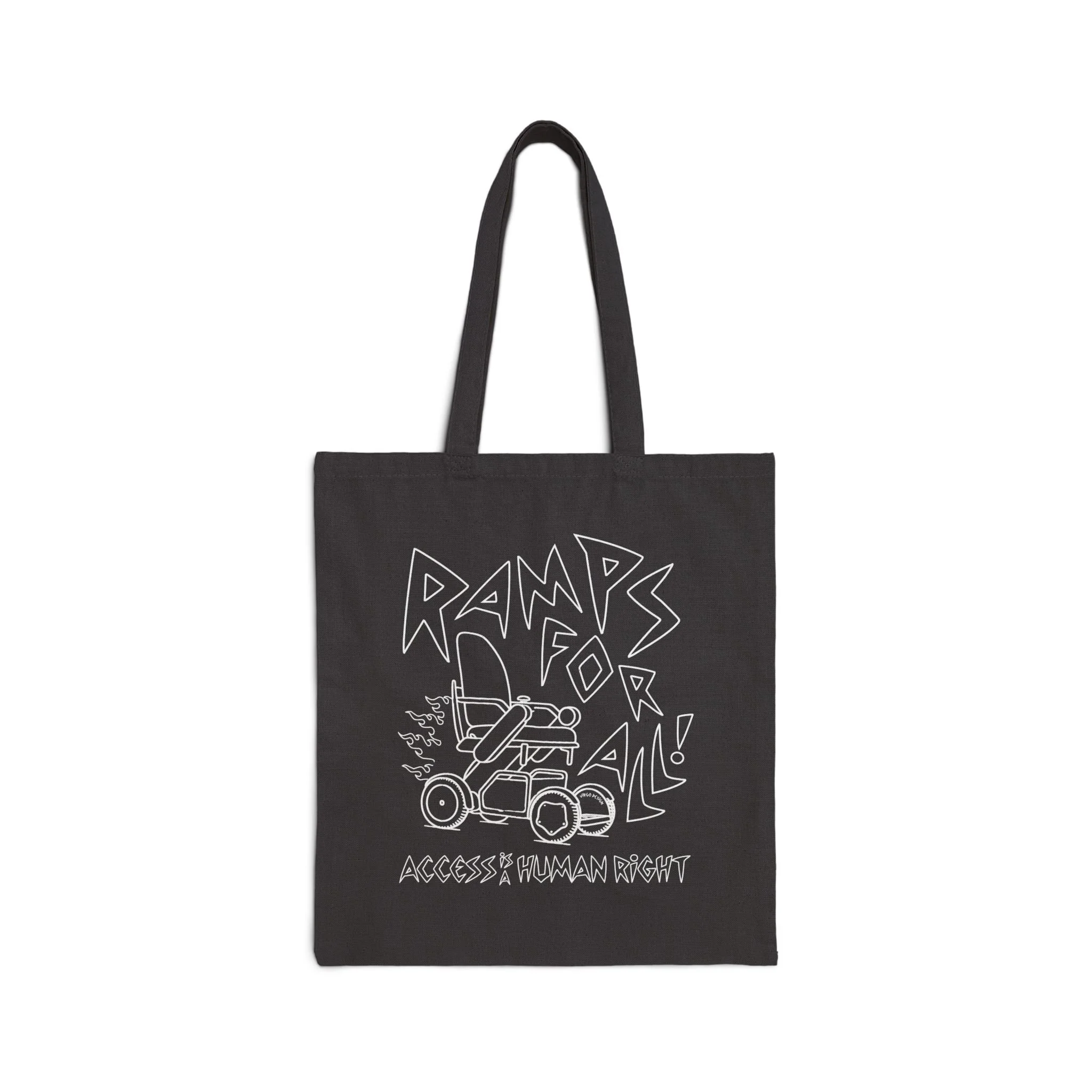 ramps for all power wheelchair with flames tote bag by Virgo Design in black and white