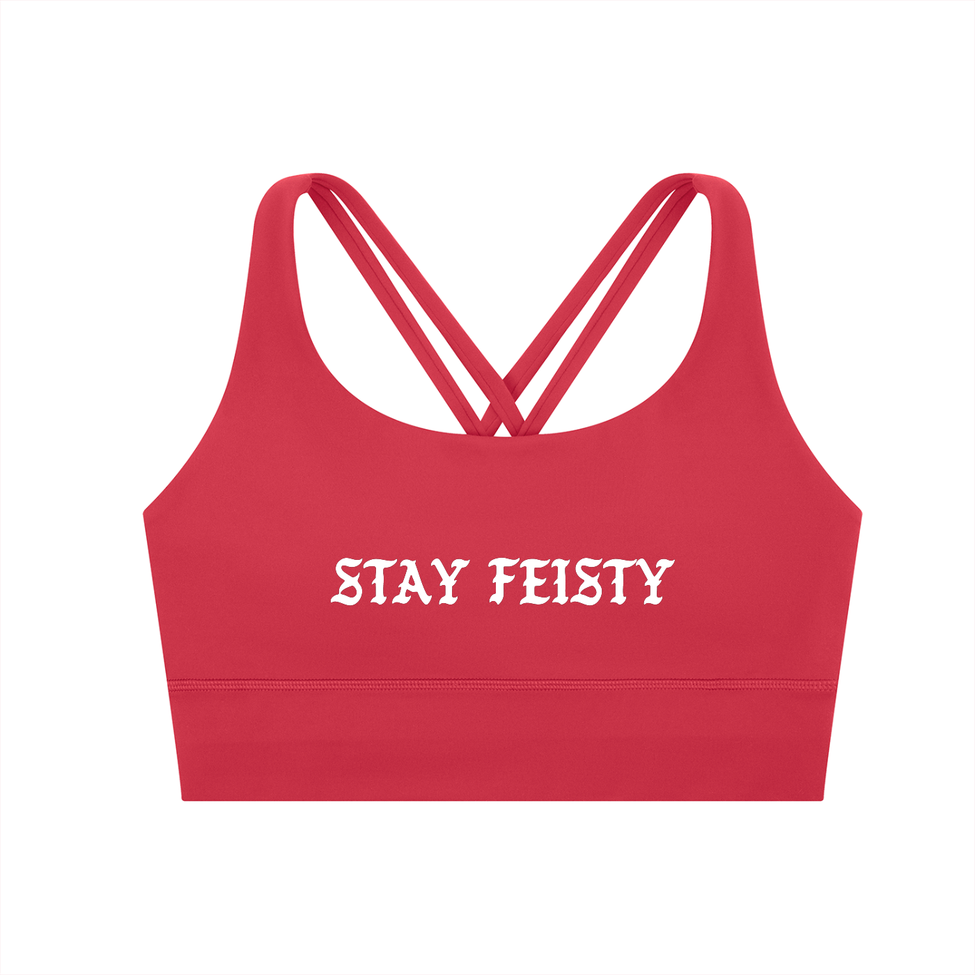 stay feisty sprinkled spectrum collab sports bra in red by Virgo Design