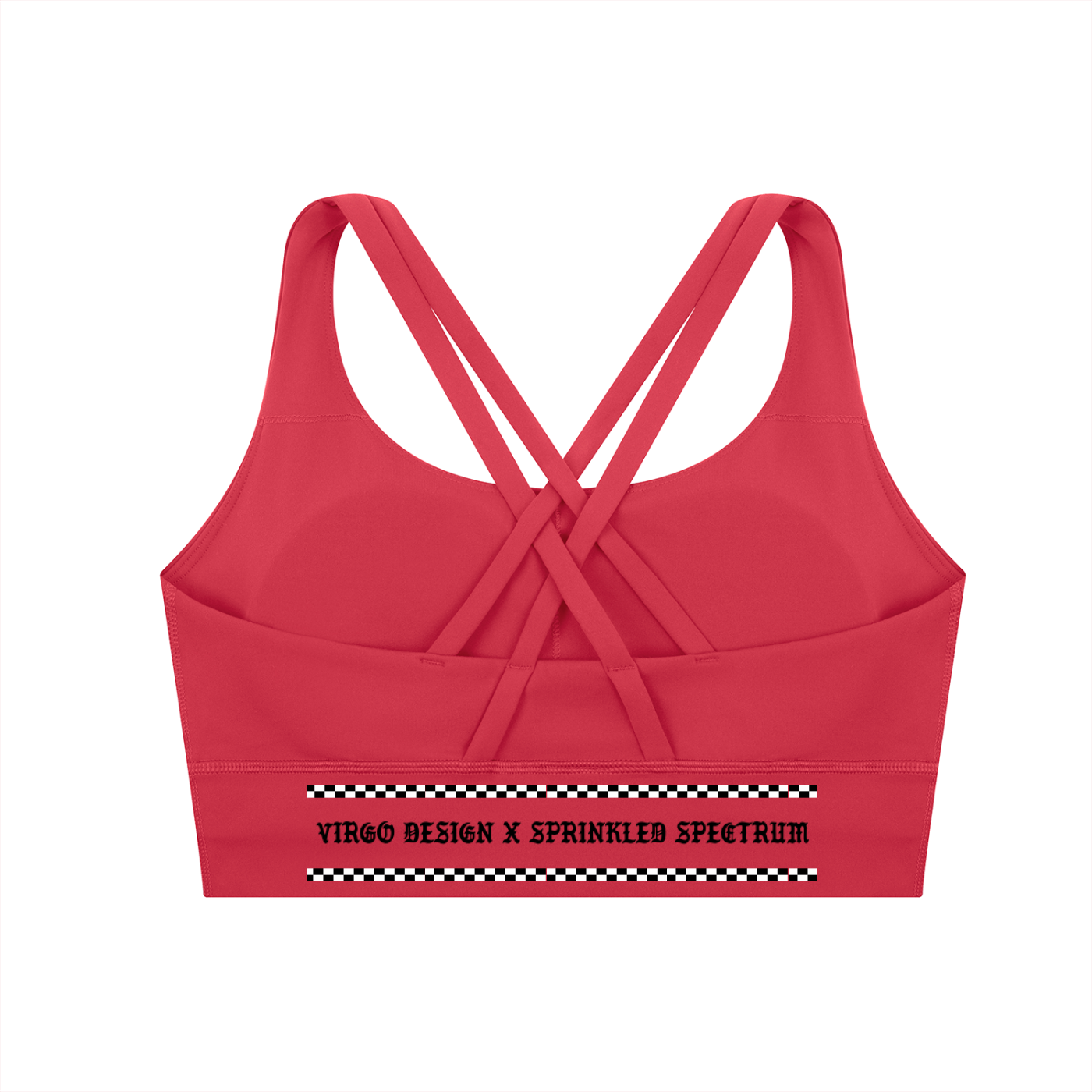 stay feisty sprinkled spectrum collab sports bra in red by Virgo Design