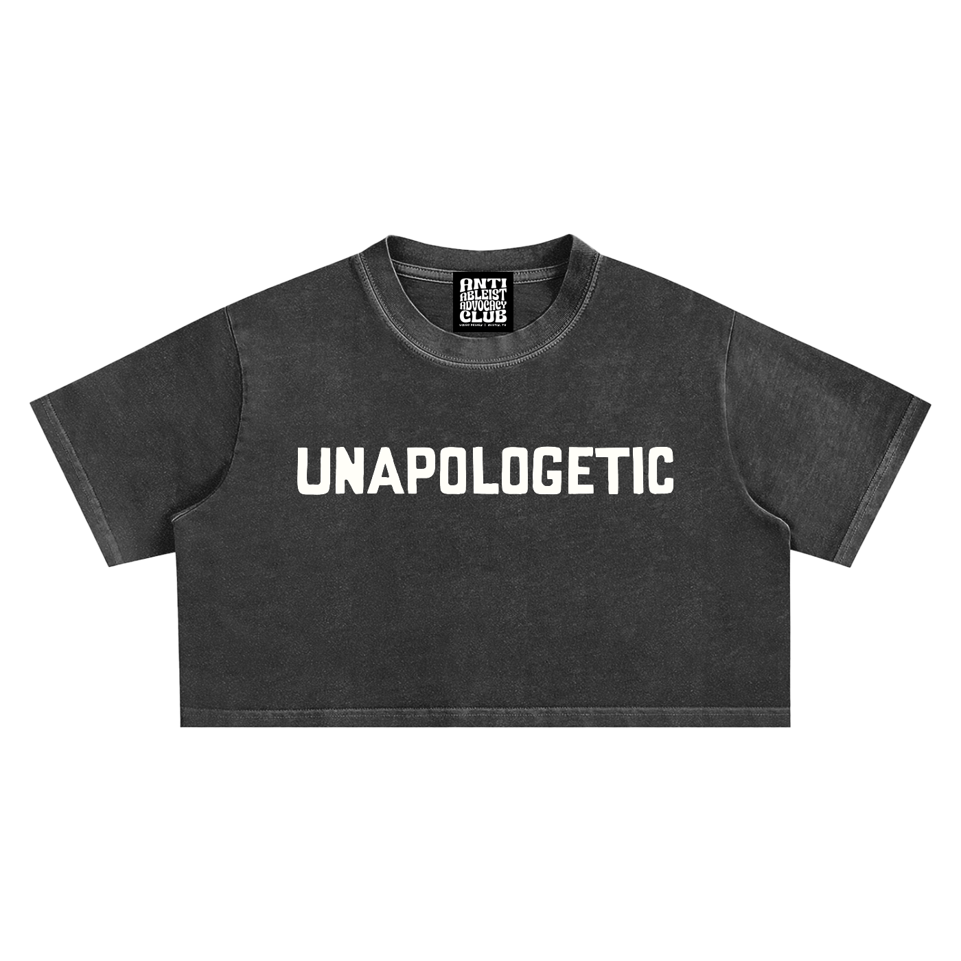 unapologetic super crop top by virgo design in black and white
