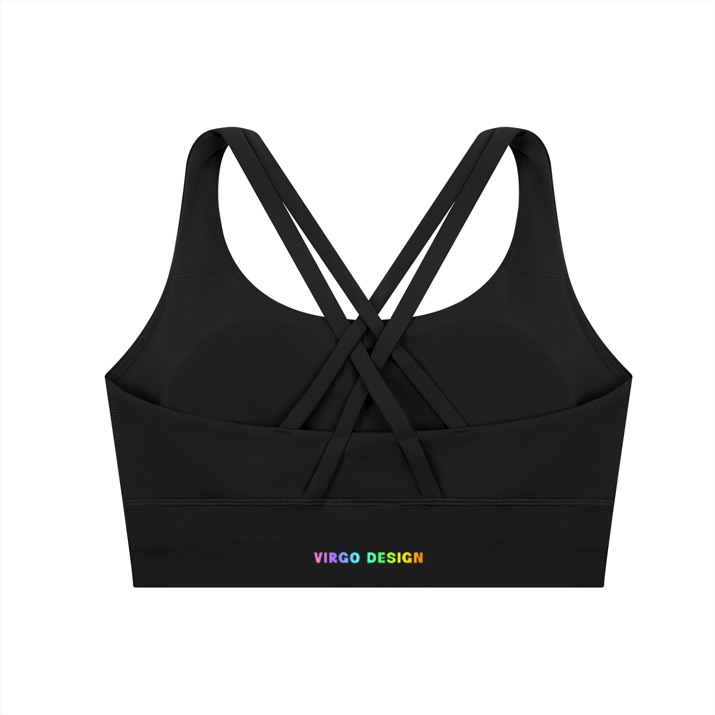 unapologetic sports bra in black with rainbow lettering by virgo design