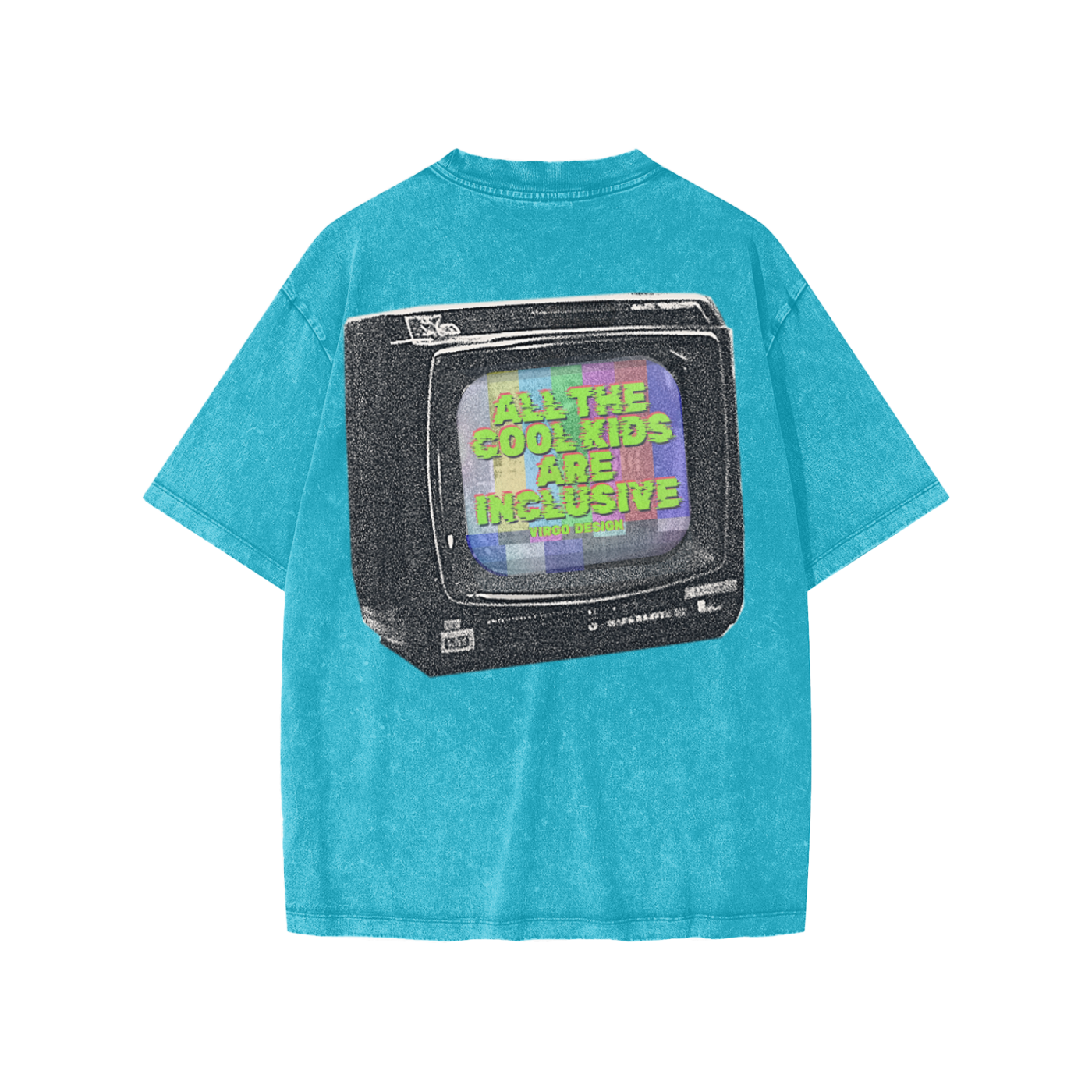 all the cool kids are inclusive vintage tv youth tee in snow-washed blue by virgo design