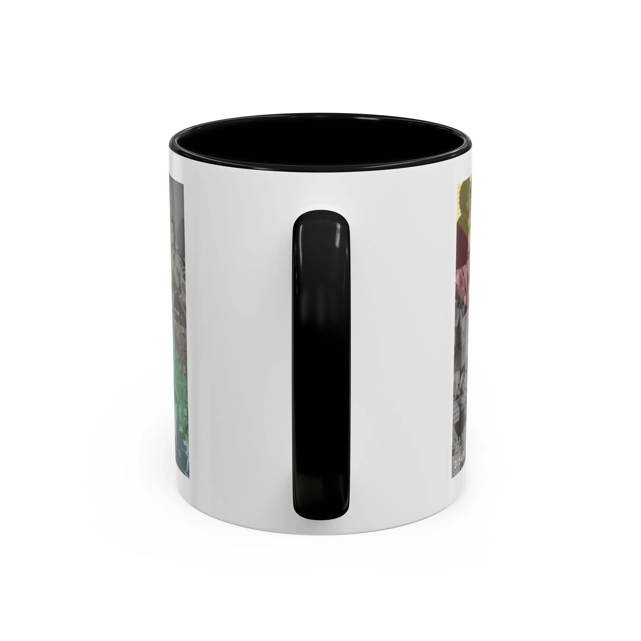 iconic moments in disability history draped in the disability pride flag 11oz ceramic mug in white with black interior and black handle by virgo design