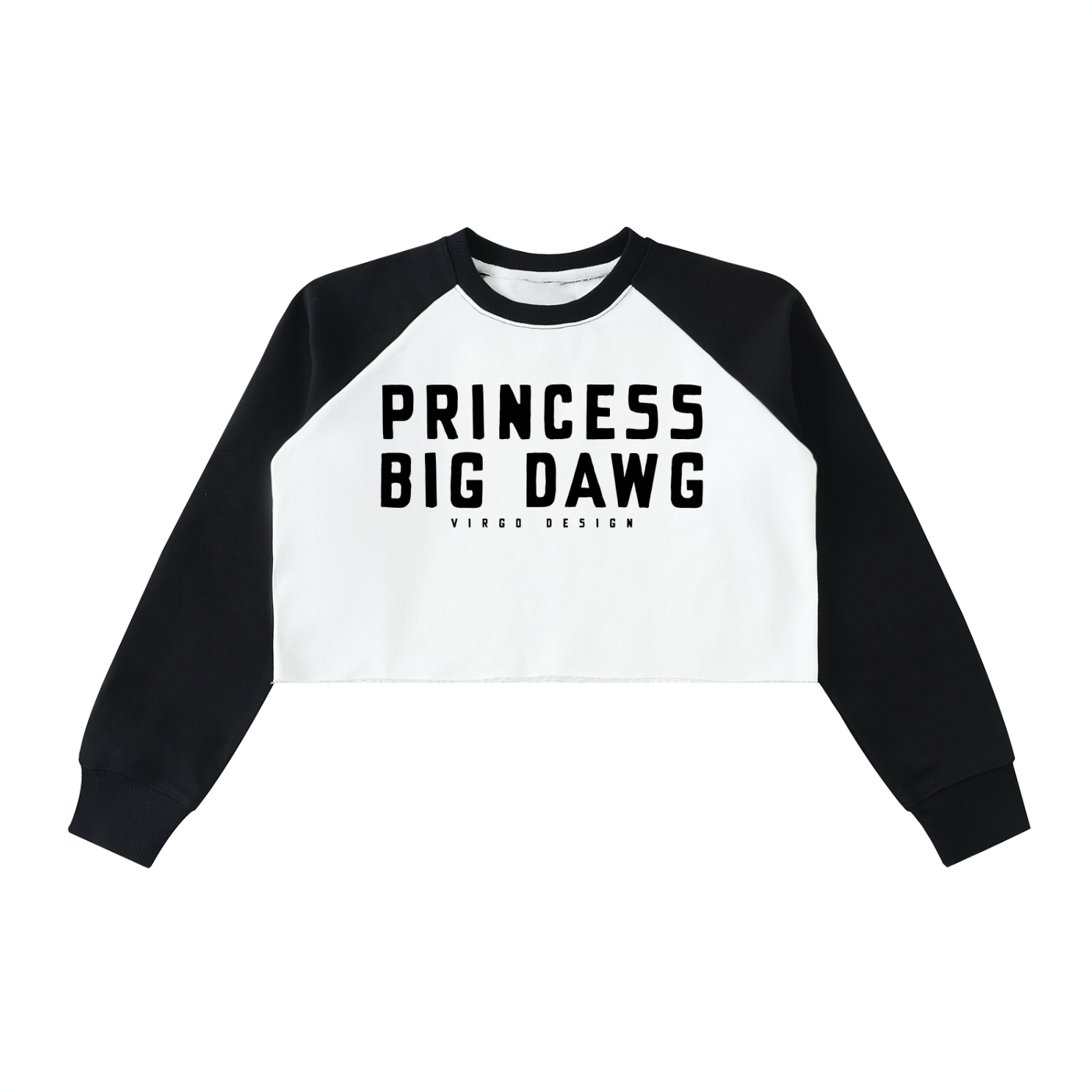 princess big dawg color block cropped raw hem sweatshirt in black and white by virgo design