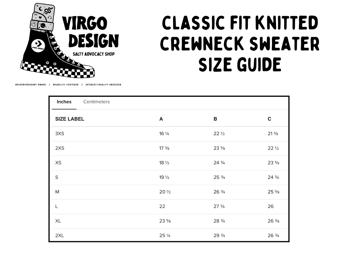 catch inclusion or catch these hands knit sweater by virgo design size guide