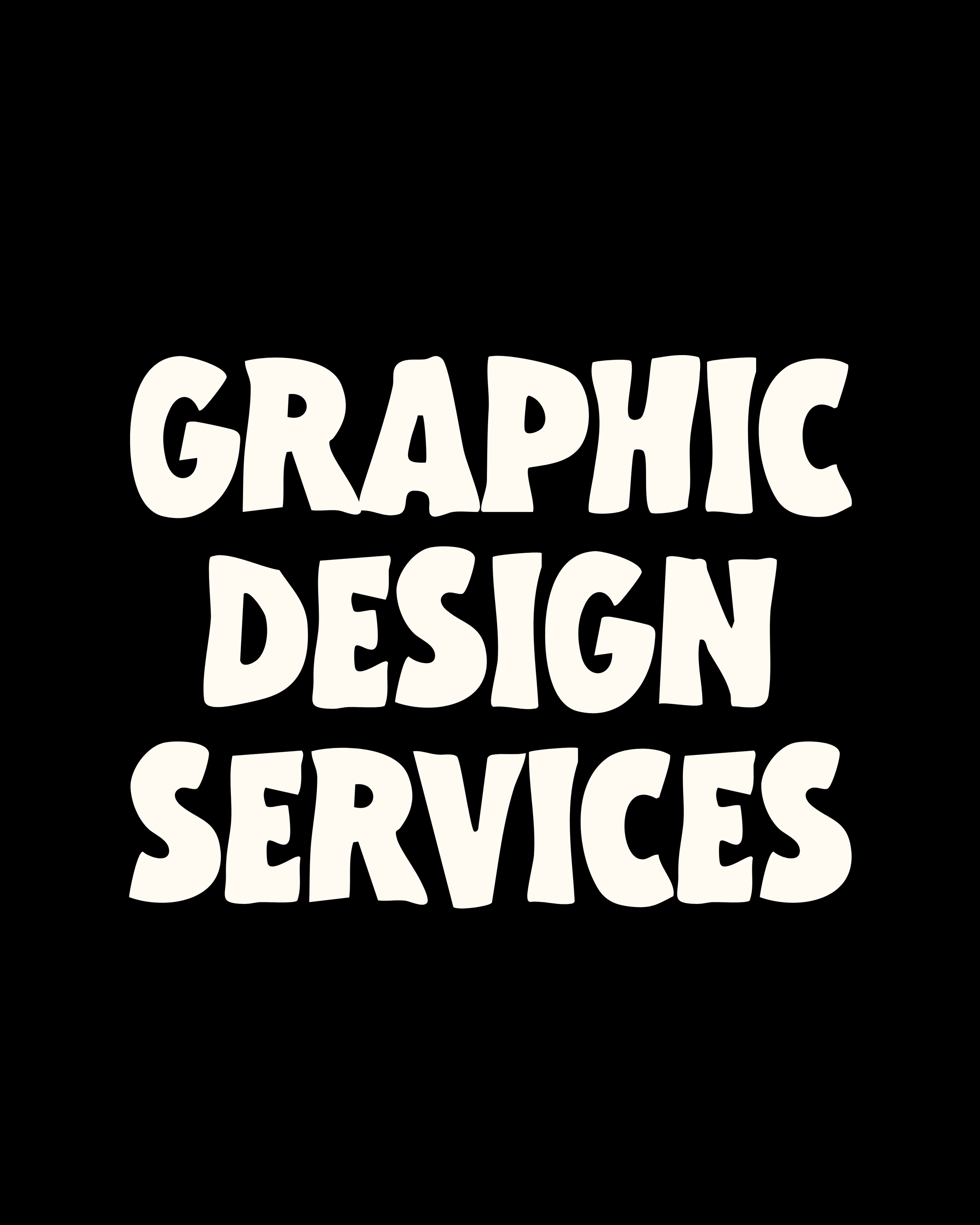 Text reading 'GRAPHIC DESIGN SERVICES' in bold, white, stylized font on a black background.