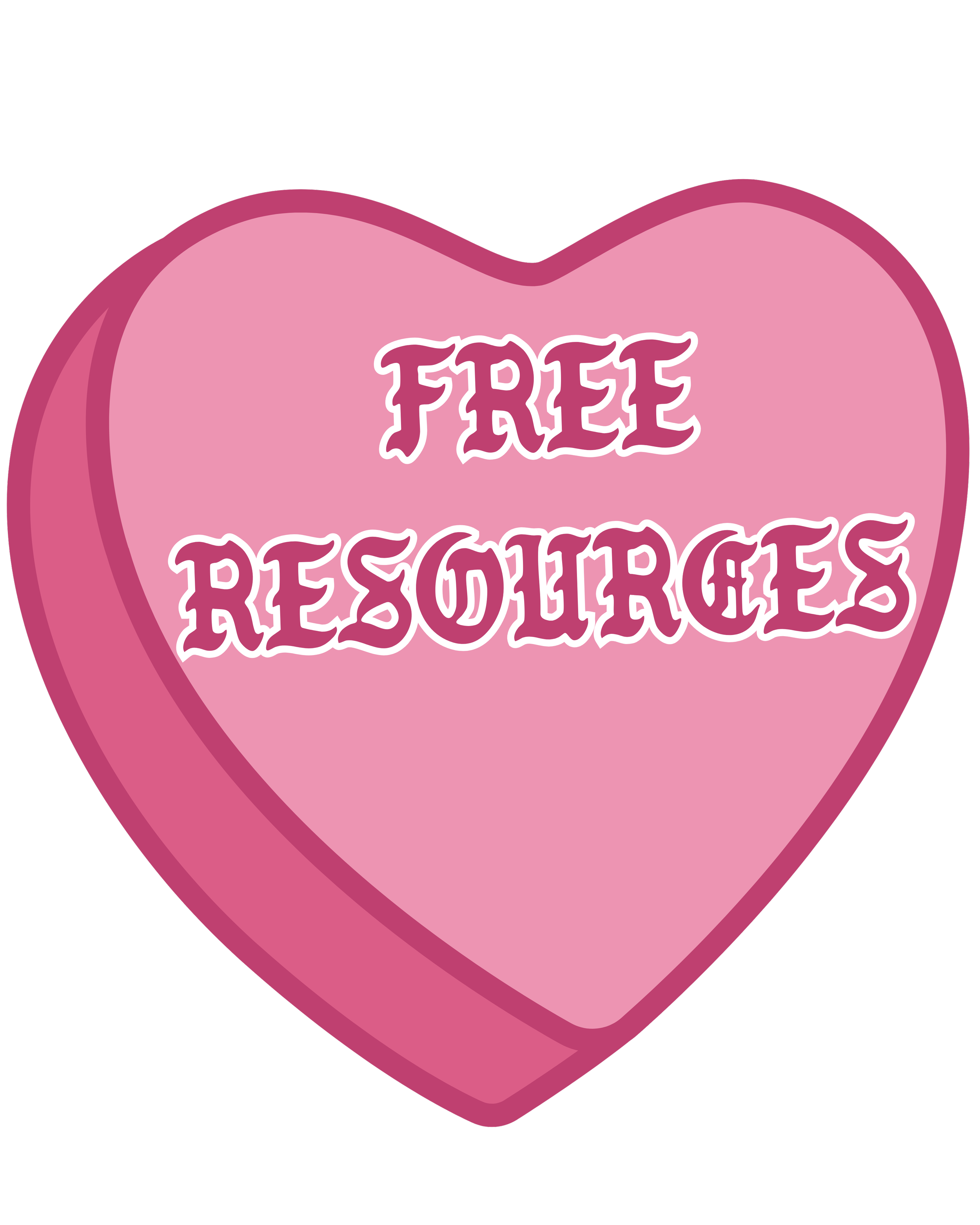pink candy heart with bold text that reads, 'free resources'